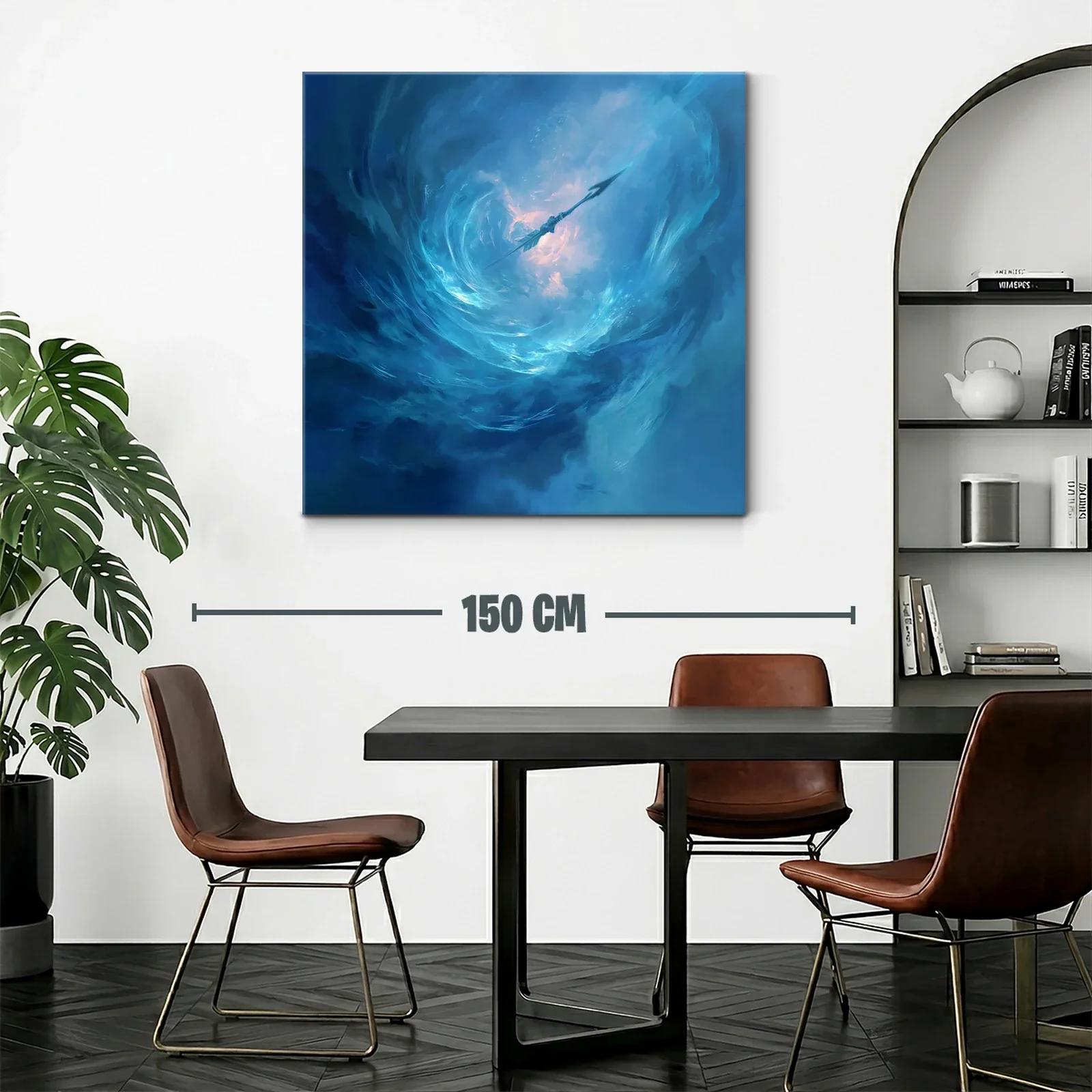 Cuadro abstracto con remolino y lanza en tonos azules — miniatura 2
