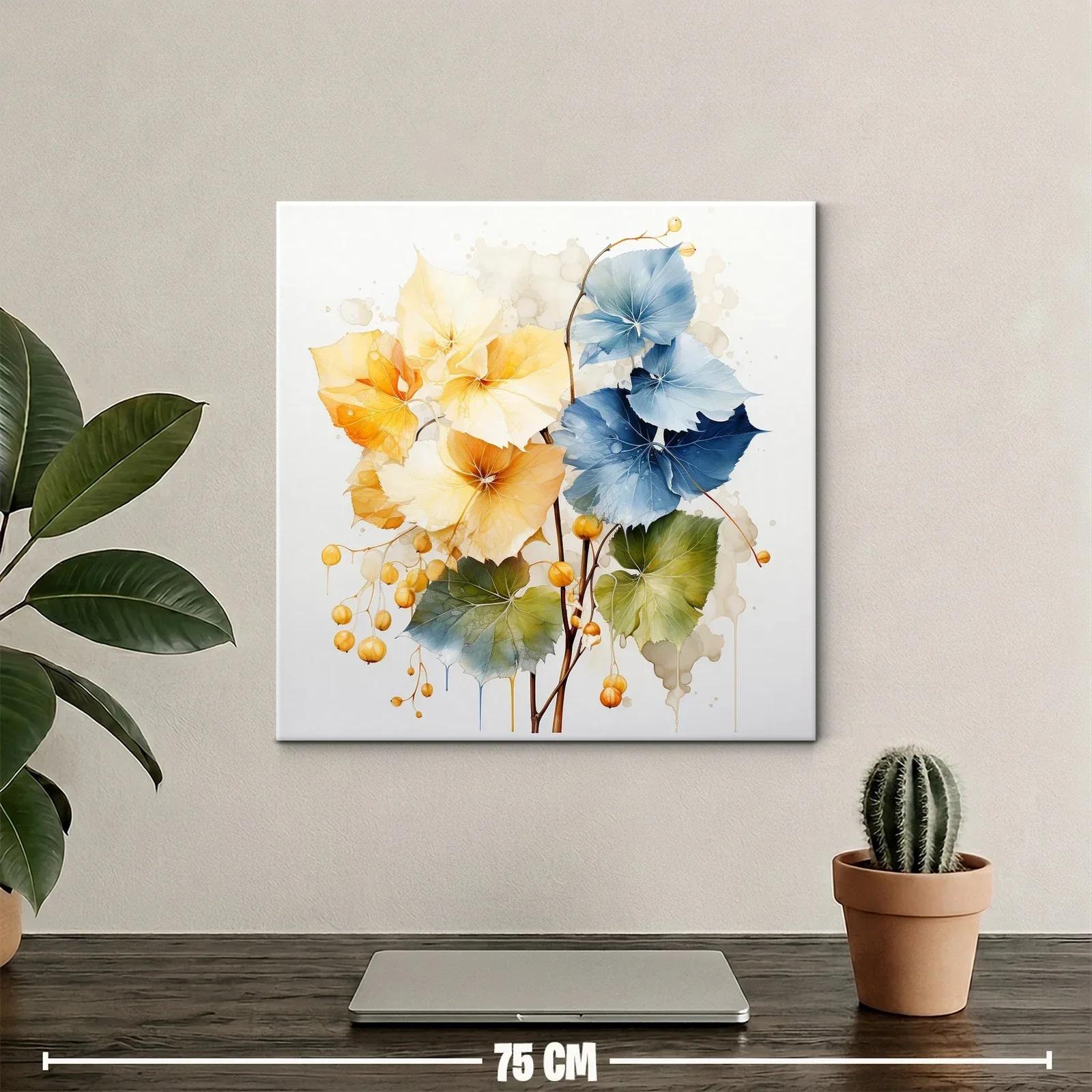 Arte floral con hojas en tonos cálidos y azul profundo — miniatura 2