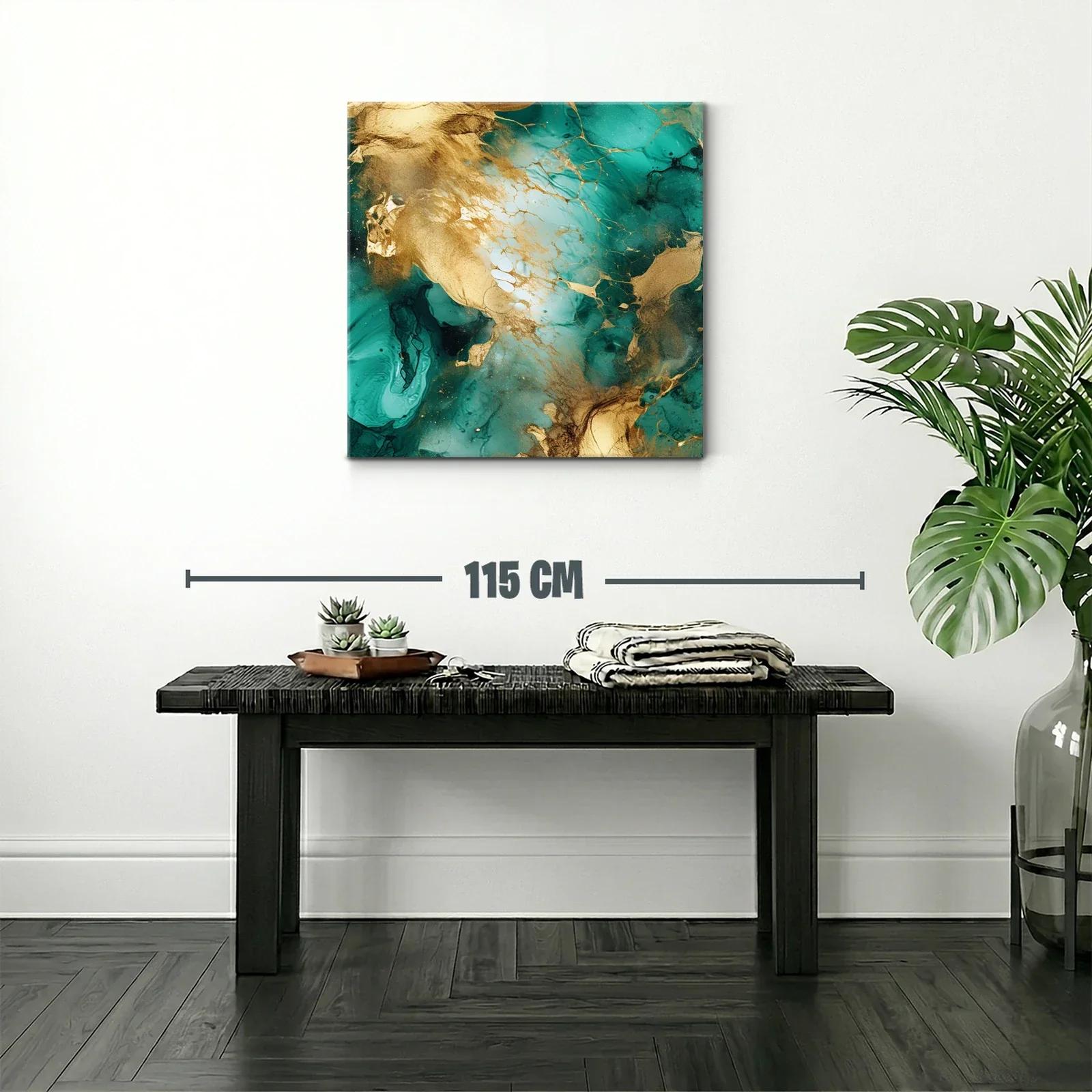 Cuadro abstracto con tonos dorados y verdes vibrantes — miniatura 2