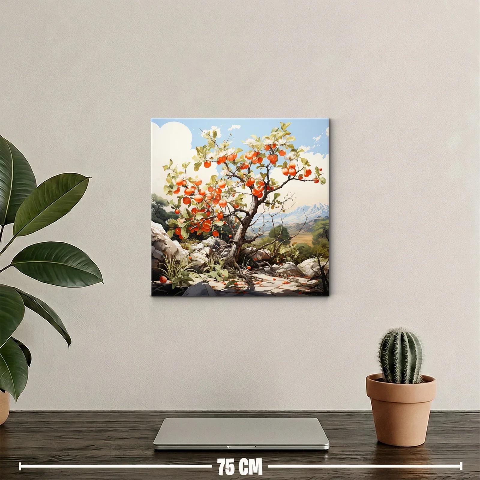 Árbol frutal en paisaje natural con tonos cálidos y cielo azul — miniatura 2