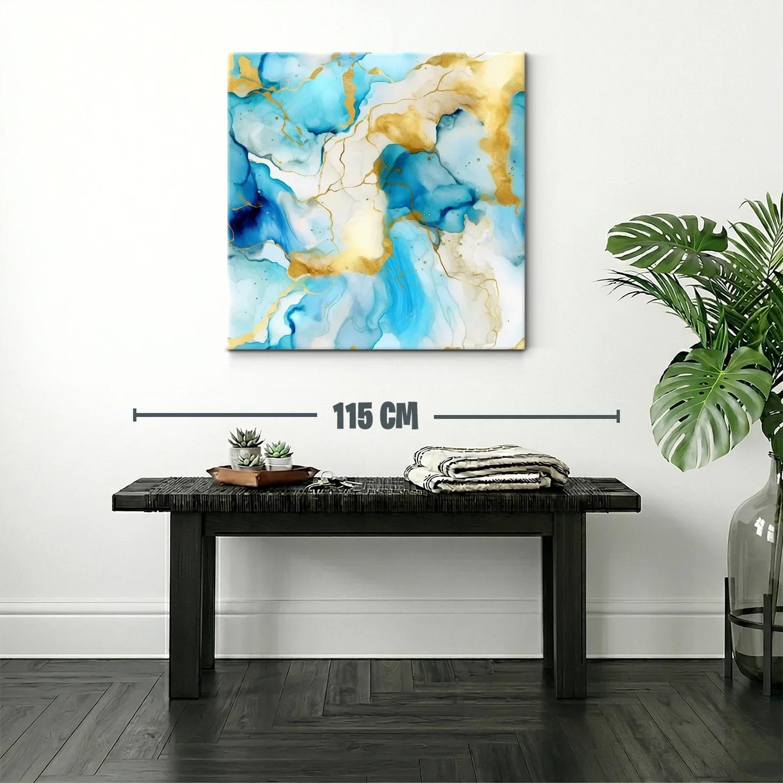 Cuadro abstracto azul y dorado con diseño fluido elegante — miniatura 2