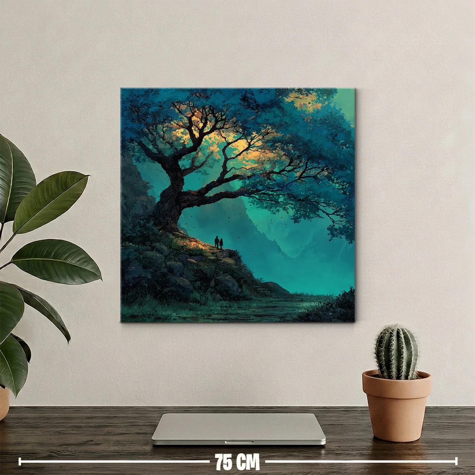 Paisaje encantado con árbol y pareja al atardecer — miniatura 2