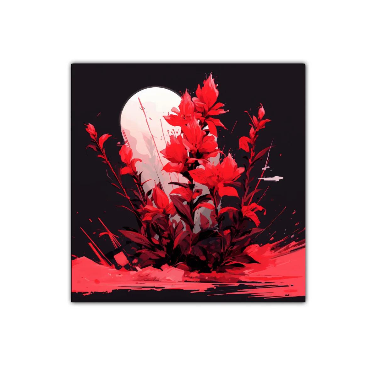 Ramo rojo vibrante bajo una luna llena brillante — imagen principal