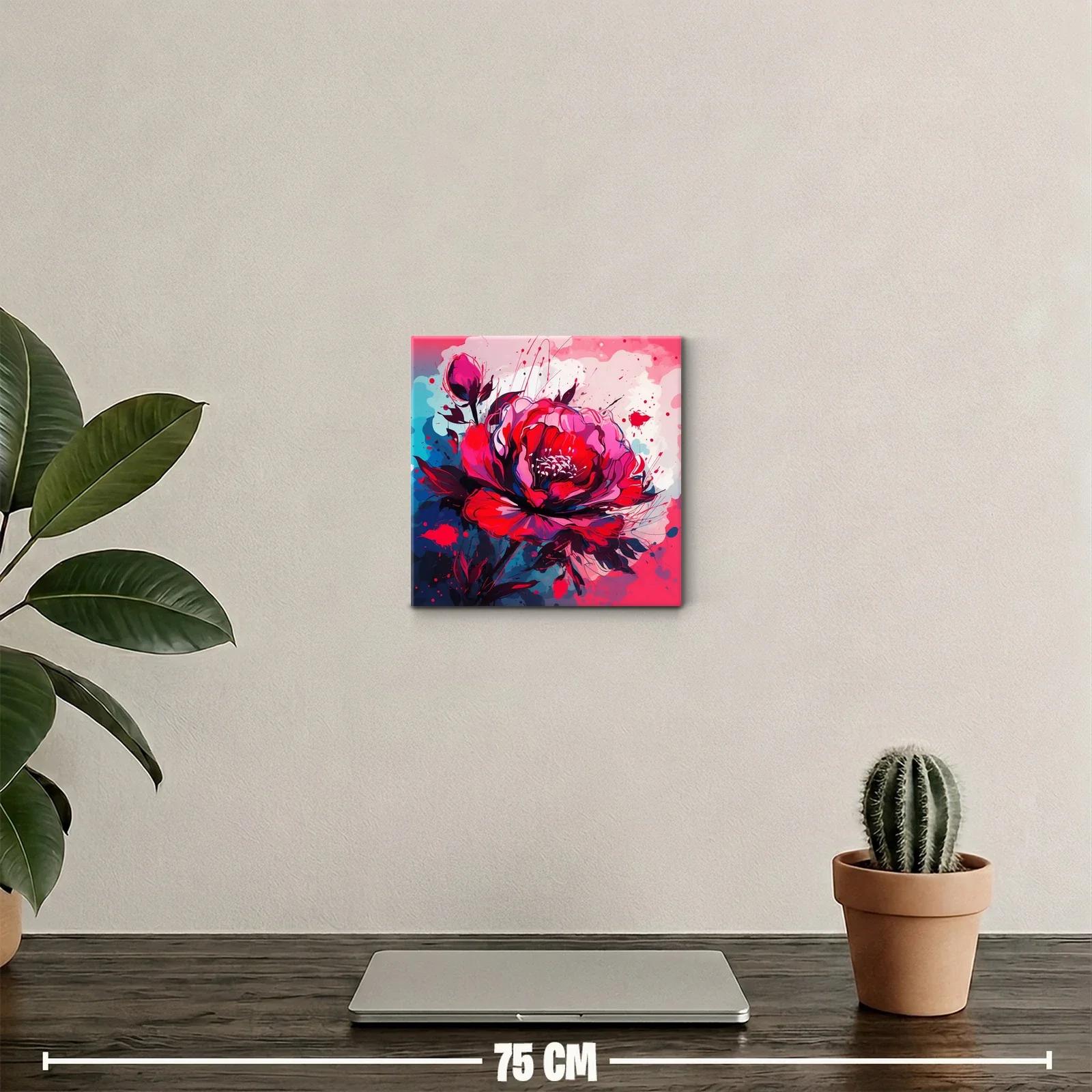 Cuadro decorativo flor vibrante con tonos rojos y fucsias — miniatura 2