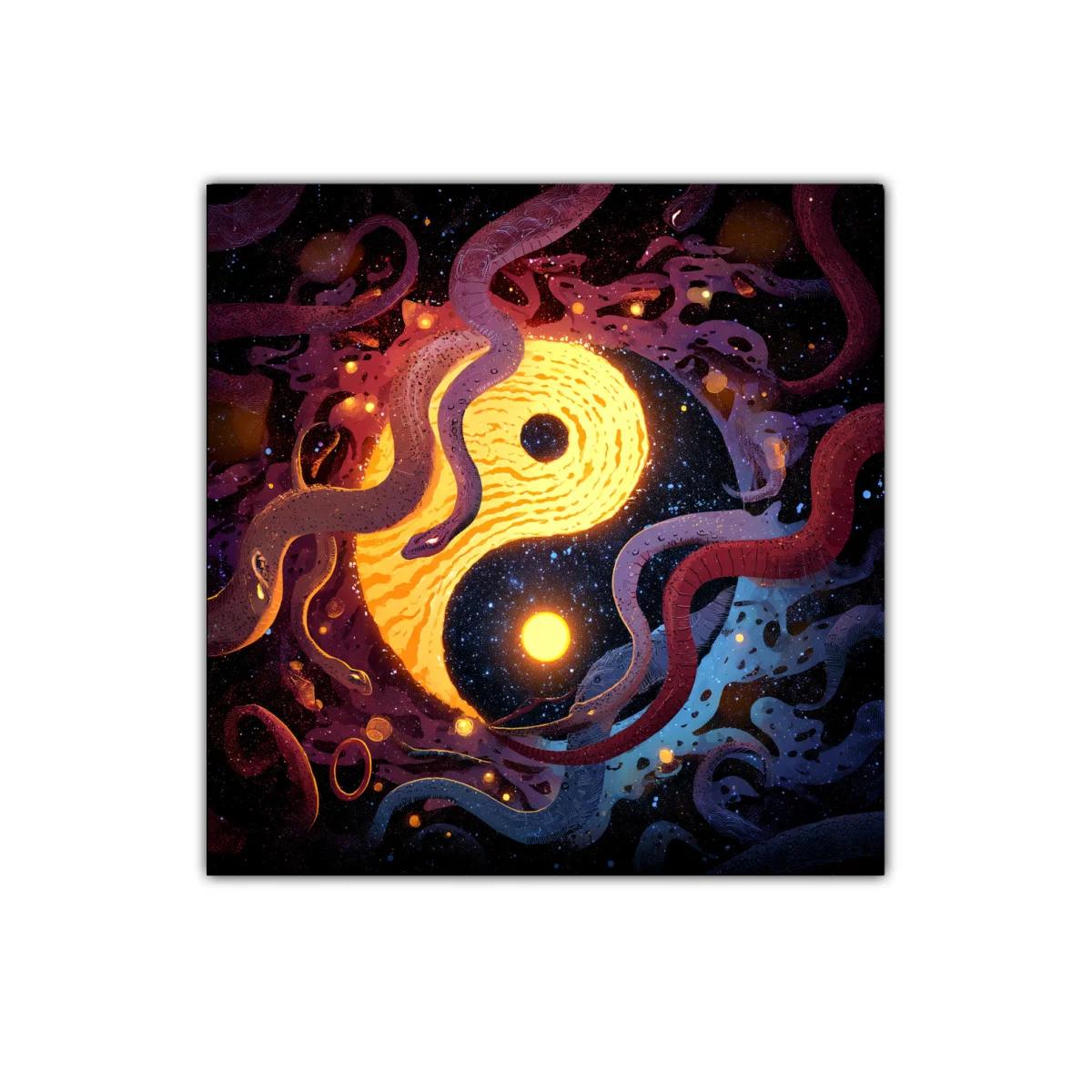 Yin Yang cósmico entre serpientes en galaxia vibrante — imagen principal