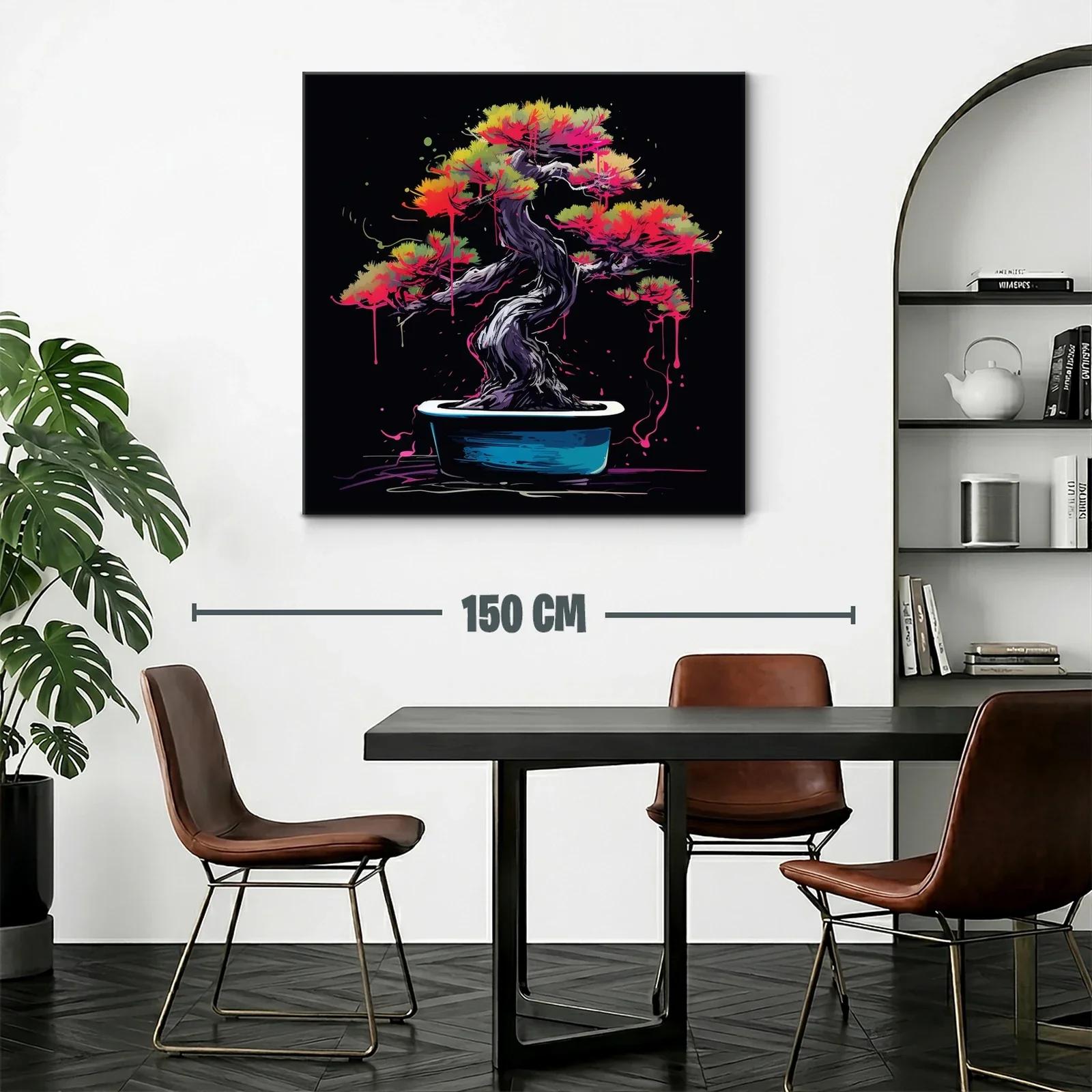 Árbol bonsái vibrante con tonos neón sobre fondo oscuro — miniatura 2