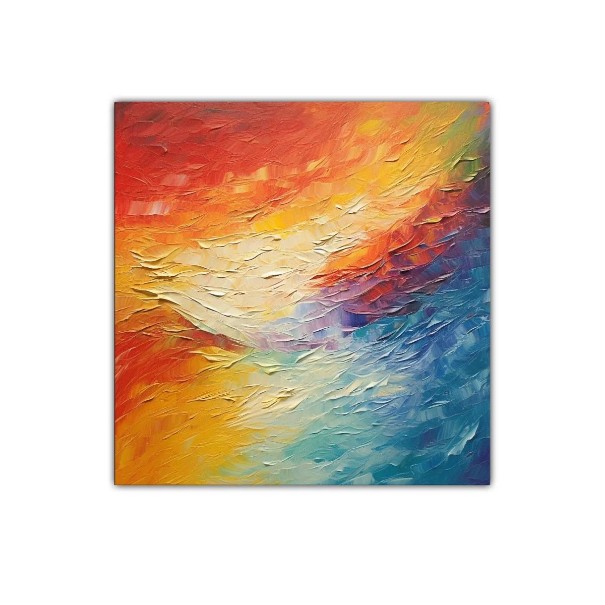 Cuadro decorativo abstracto con colores cálidos y fríos vibrantes