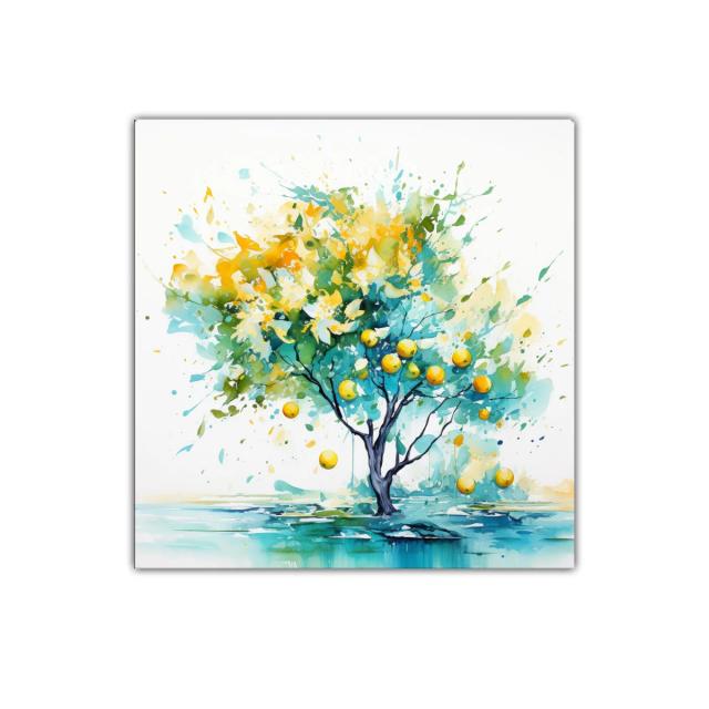 Árbol encantado con frutos en vibrantes tonos azules y amarillos