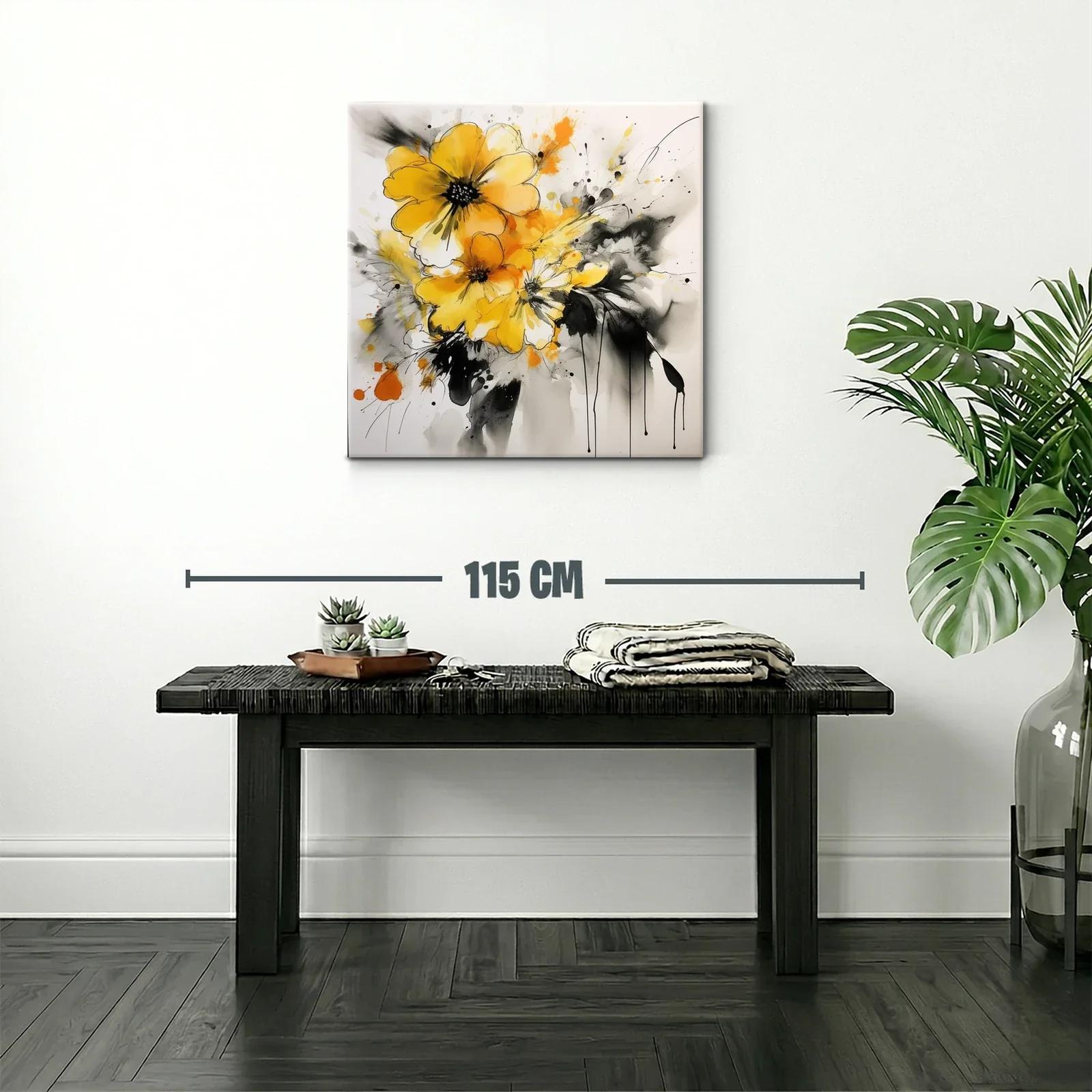 Cuadro floral expresivo en tonos amarillos y grises — miniatura 2