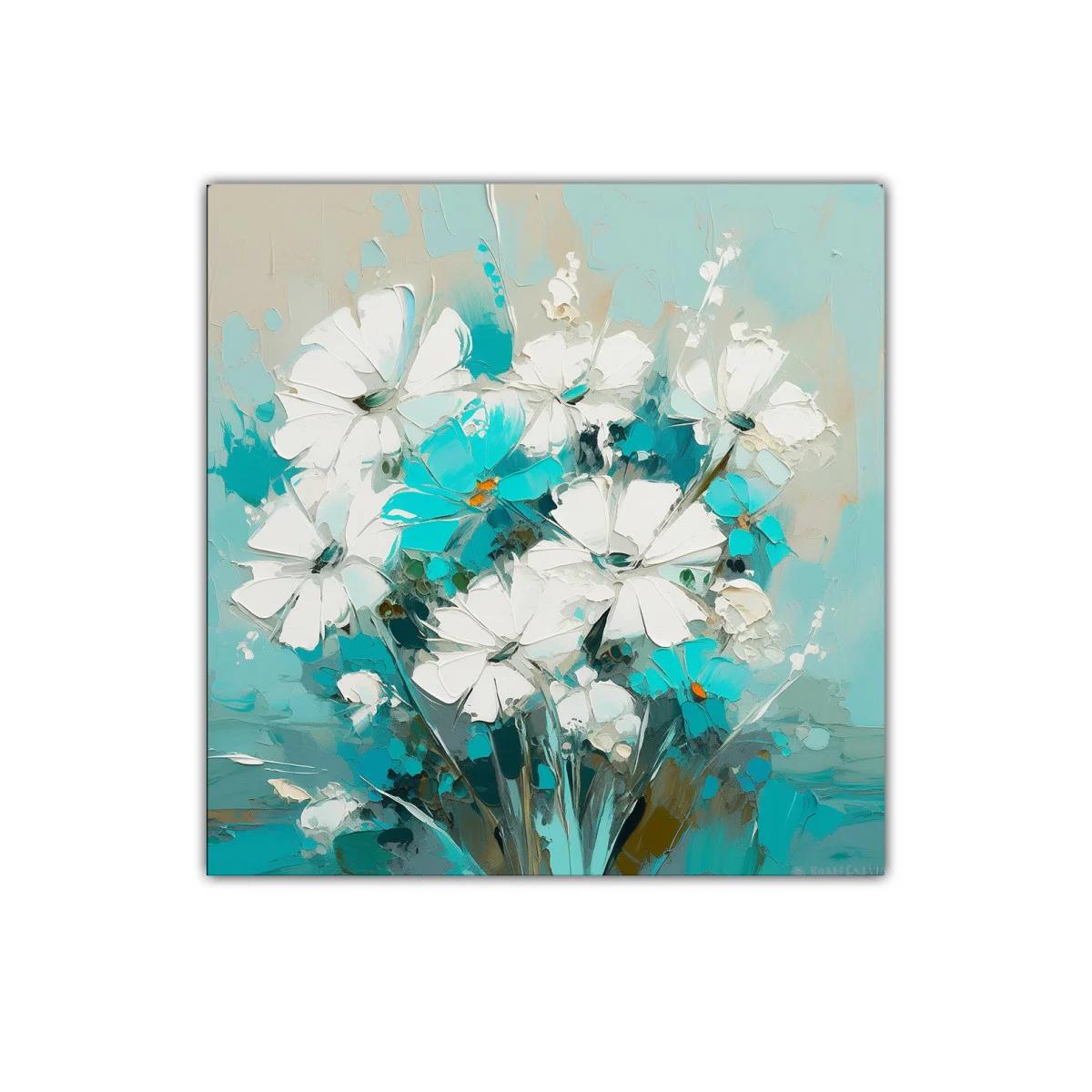 Ramo de flores blancas y turquesa en estilo moderno