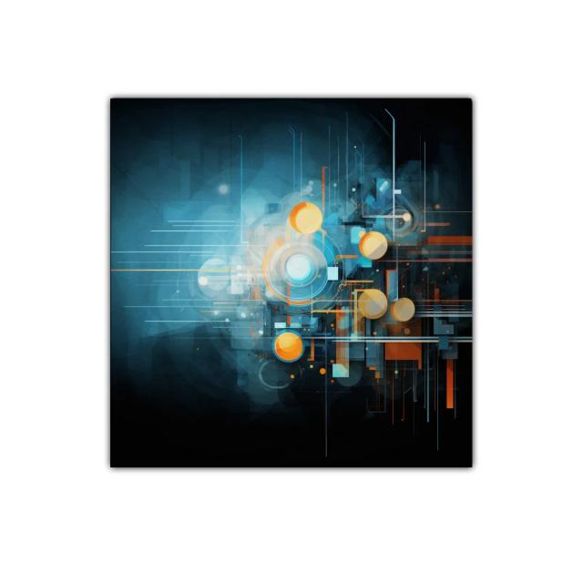 Composición abstracta futurista con tonos azules y naranjas