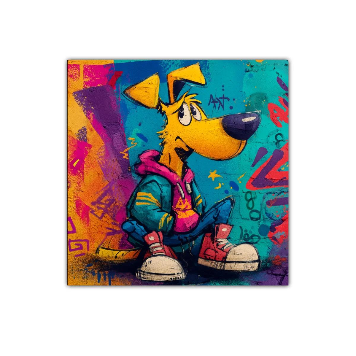 Cuadro urbano con perro colorido y estilo callejero vibrante — imagen principal