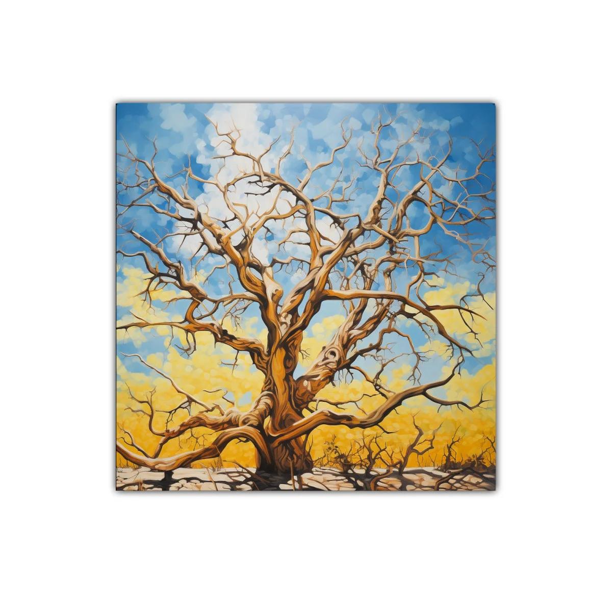 Árbol desnudo con cielo vibrante y fondo amarillo — imagen principal