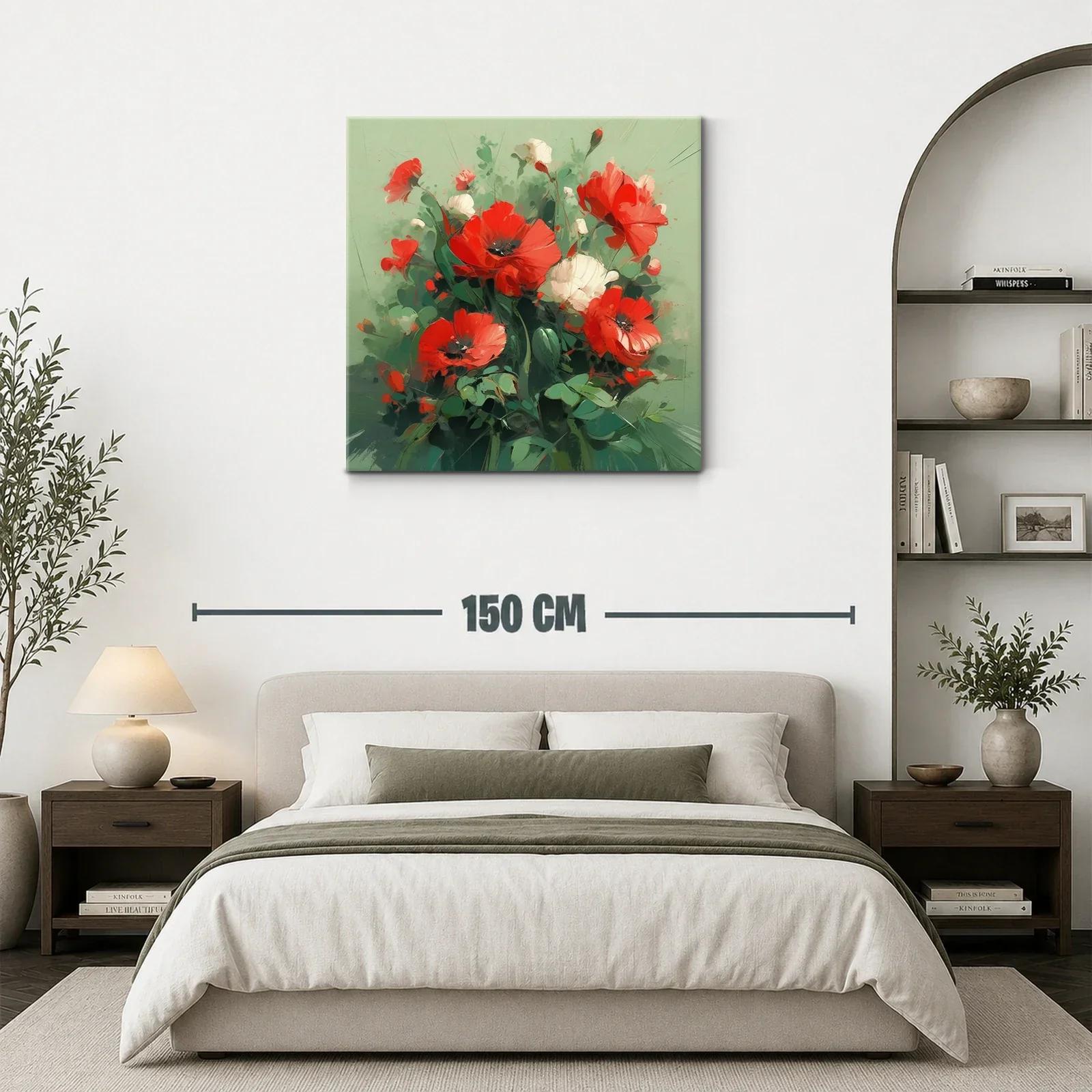 Ramo vibrante de amapolas rojas y blancas sobre fondo verde — miniatura 3