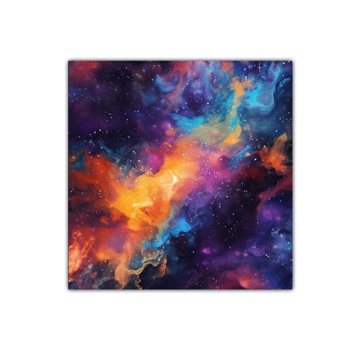 Cuadro vibrante con nebulosa cósmica y colores intensos