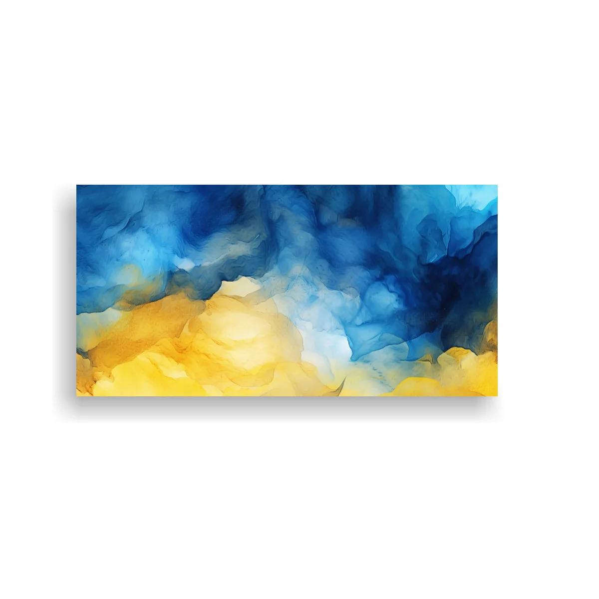 Cuadro nubes abstractas en azul intenso y amarillo
