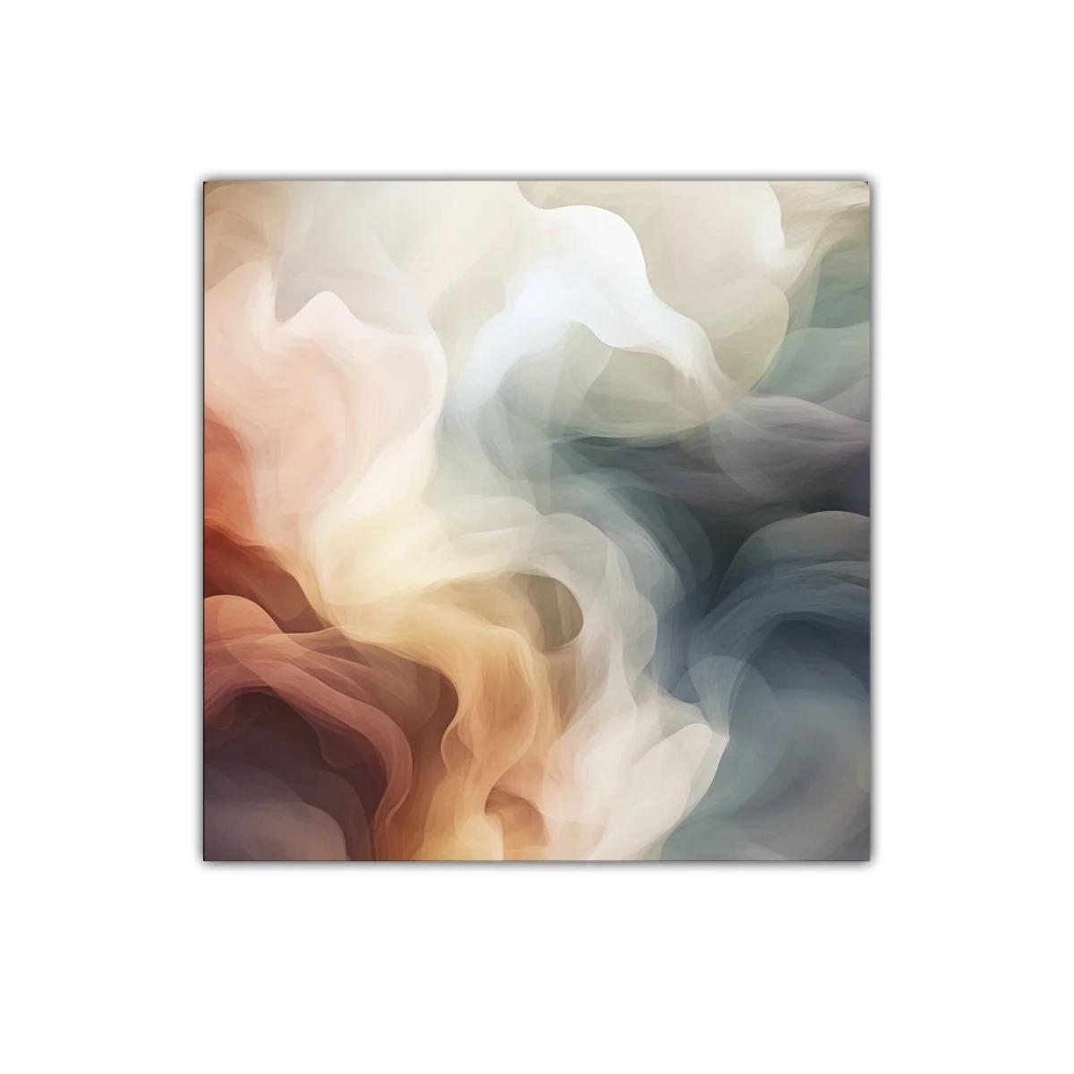 Cuadro abstracto con tonos cálidos y fríos en movimiento armonioso