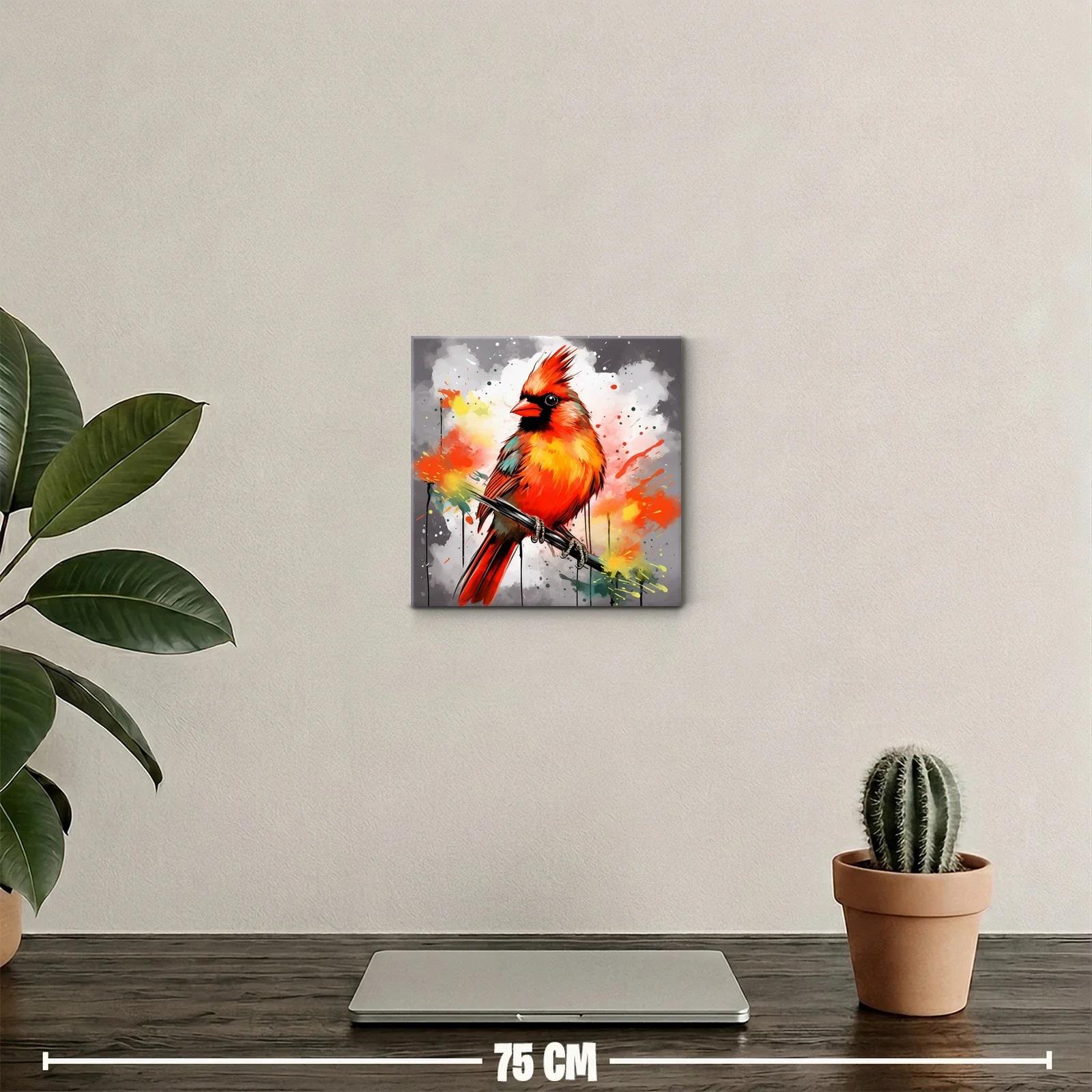 Cuadro vibrante de pájaro cardinal en color intenso — miniatura 2