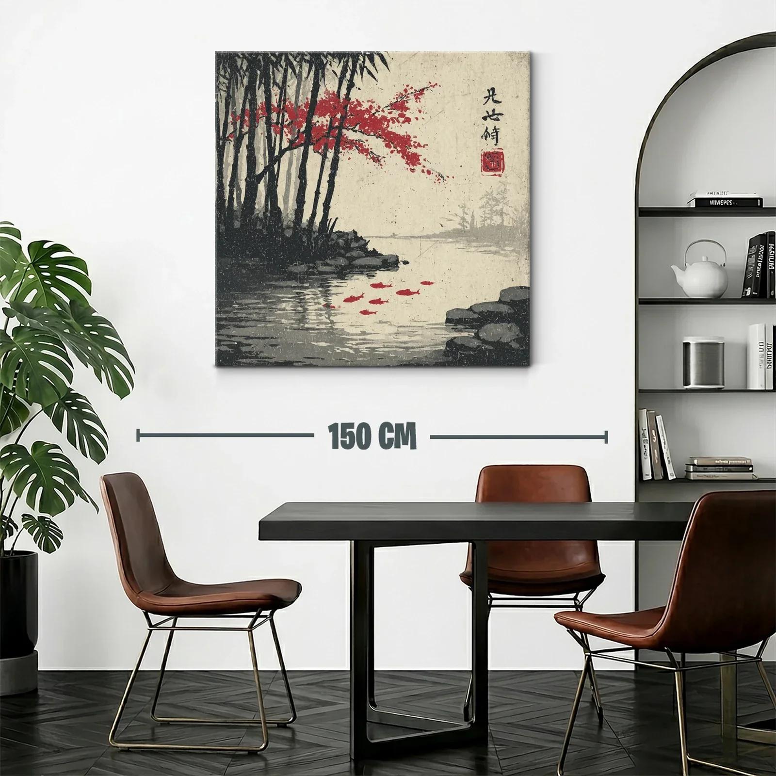 Paisaje sereno con árboles y peces rojos en agua tranquila — miniatura 2