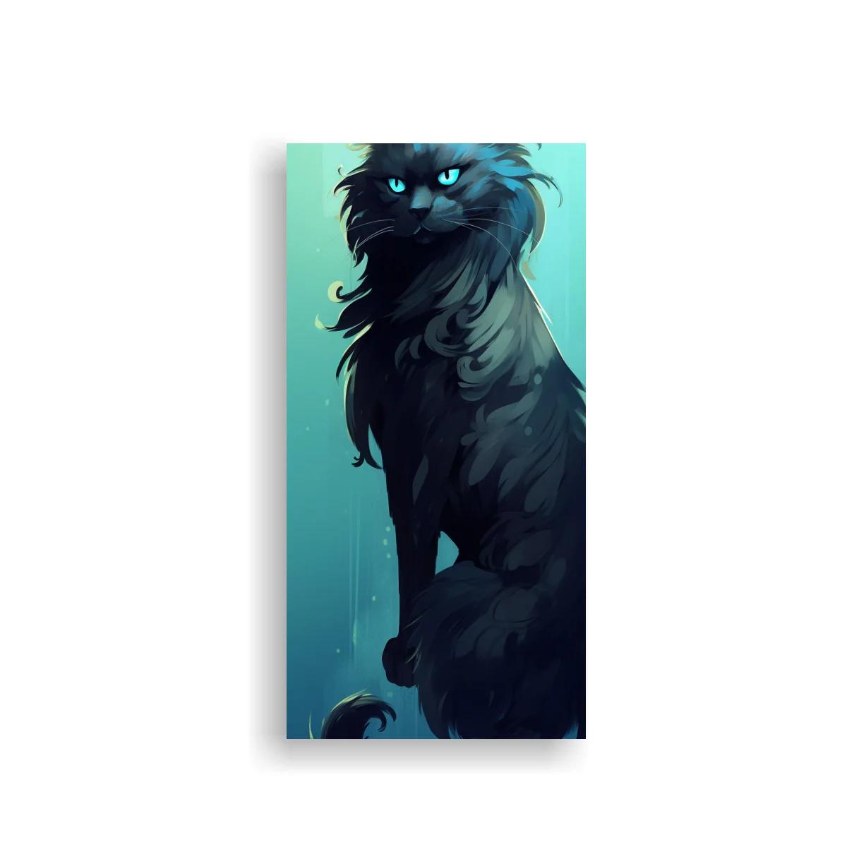 Cuadro gato negro de pelo largo con ojos turquesa
