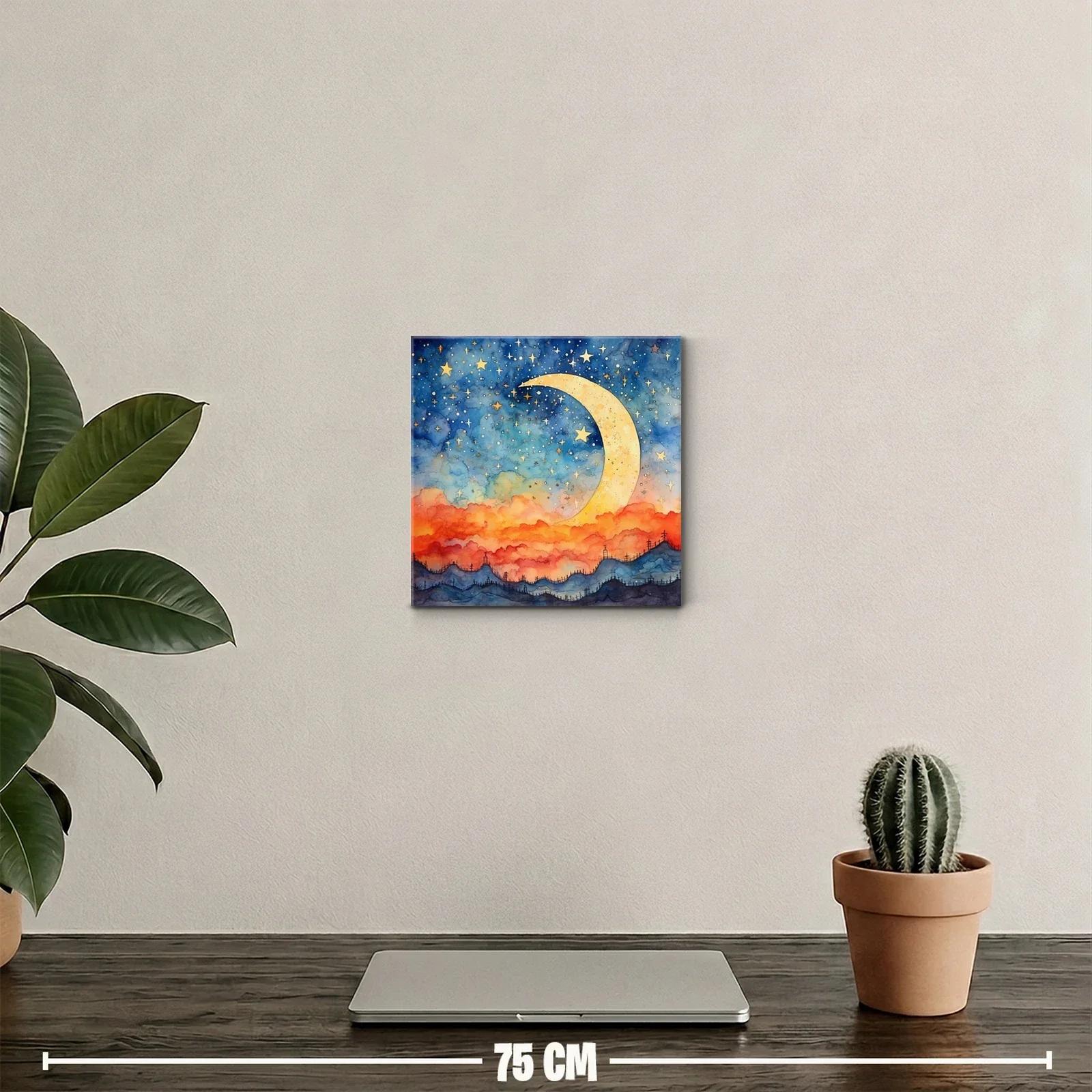 Puesta de sol mágica con luna y cielo estrellado — miniatura 2
