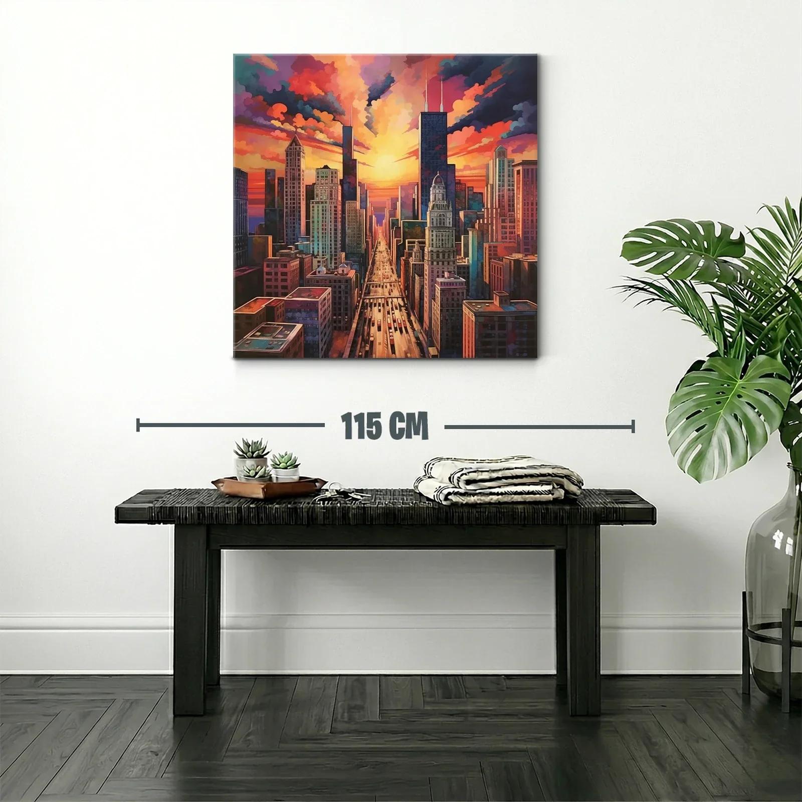 Atardecer vibrante en ciudad urbana con rascacielos — miniatura 2