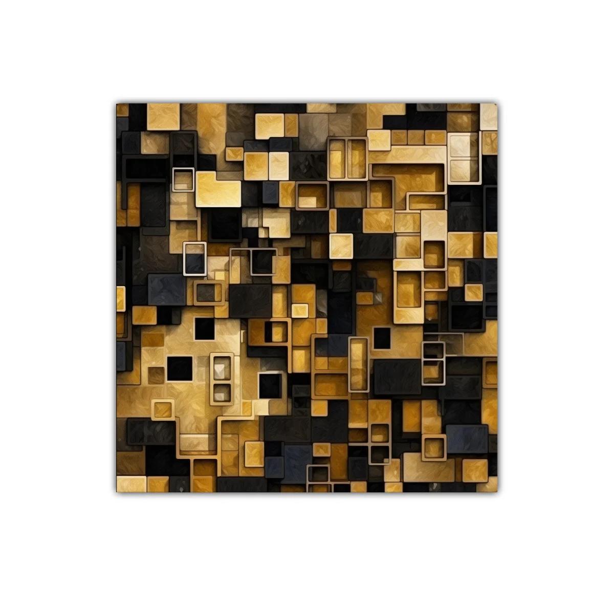 Composición geométrica en tonos dorados y negros vibrantes — imagen principal