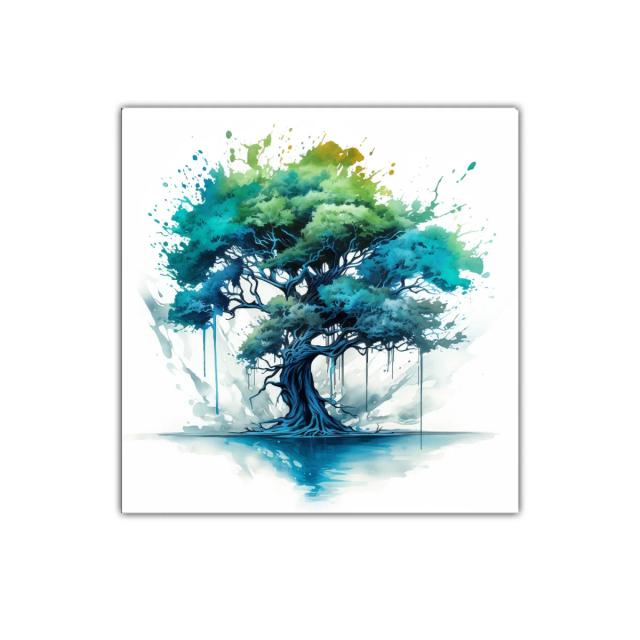 Árbol vibrante con tonos azules y verdes intensos