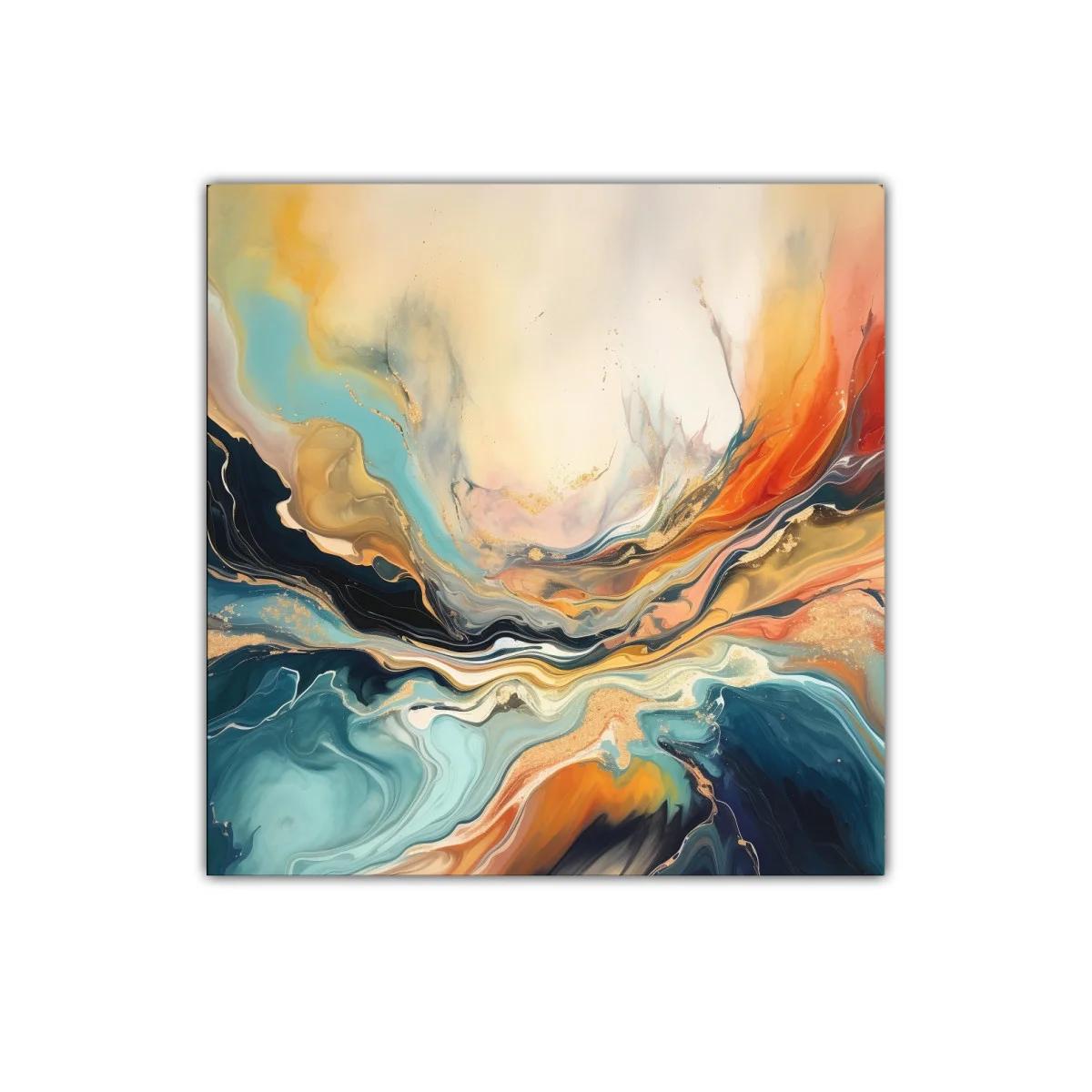 Cuadro abstracto en tonos cálidos y fríos con movimiento fluido — miniatura 1