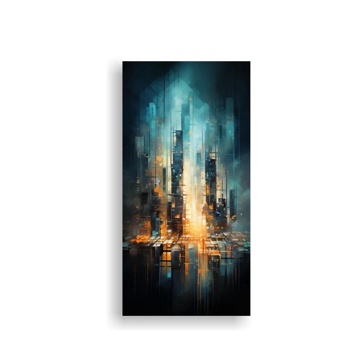 Cuadro skyline urbano abstracto con brillos cálidos
