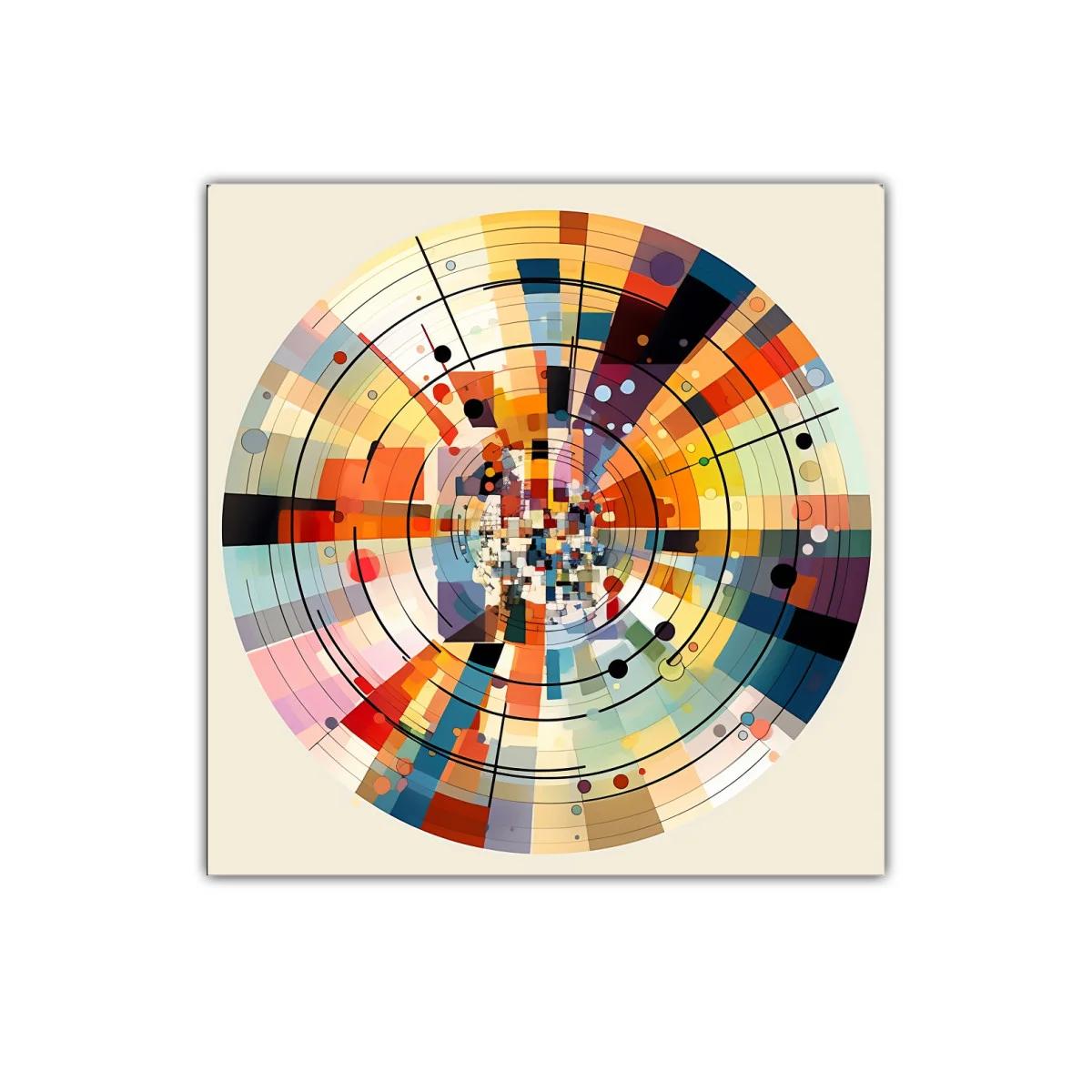 Cuadro abstracto circular con tonos cálidos y fríos modernos — imagen principal