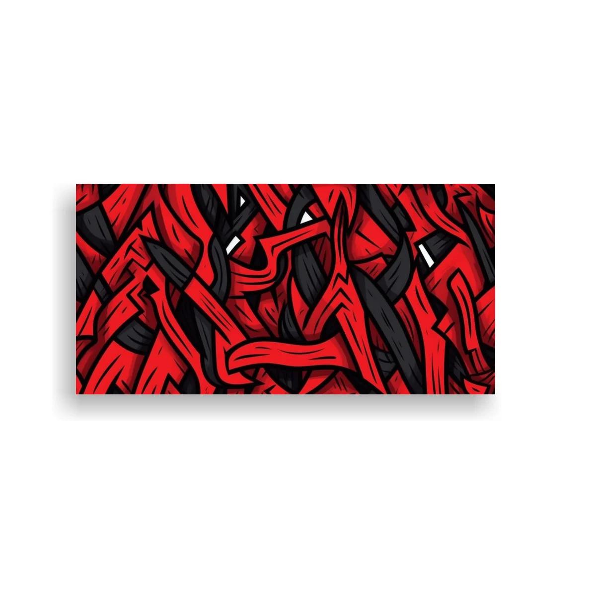 Cuadro grafiti abstracto rojo y negro con ritmo dinámico
