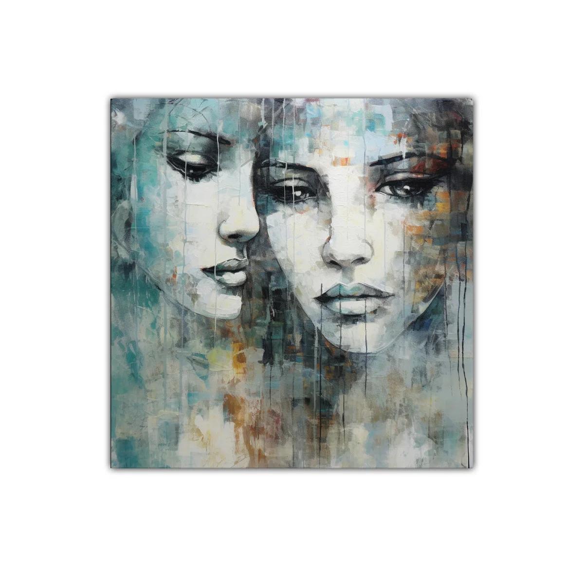 Cuadro Decorativo Rostros Místicos en Tonos Fríos y Cálidos — imagen principal