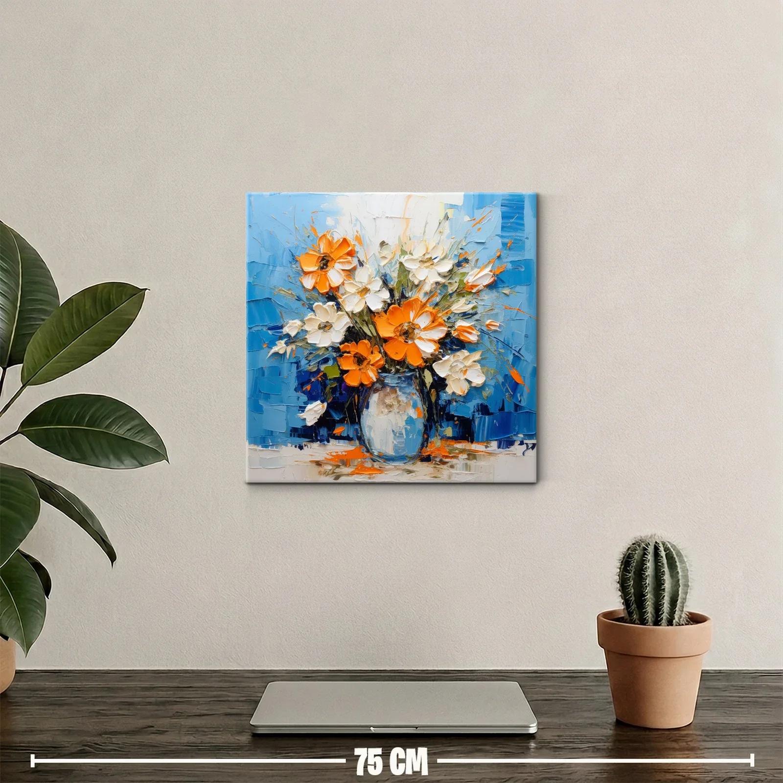 Vibrante ramo de flores naranjas y blancas sobre fondo azul — miniatura 2