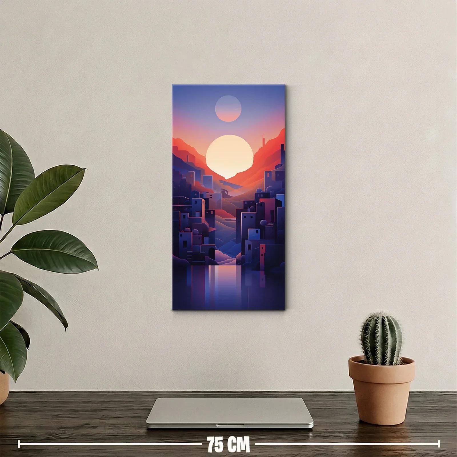 Cuadro ciudad geométrica con sol y luna — miniatura 2