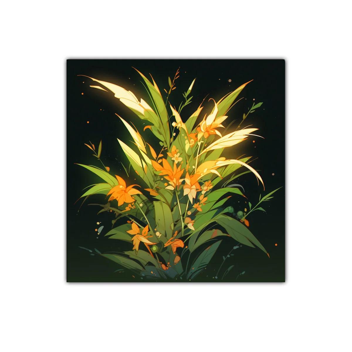 Composición floral vibrante con tonos verdes y naranjas — imagen principal