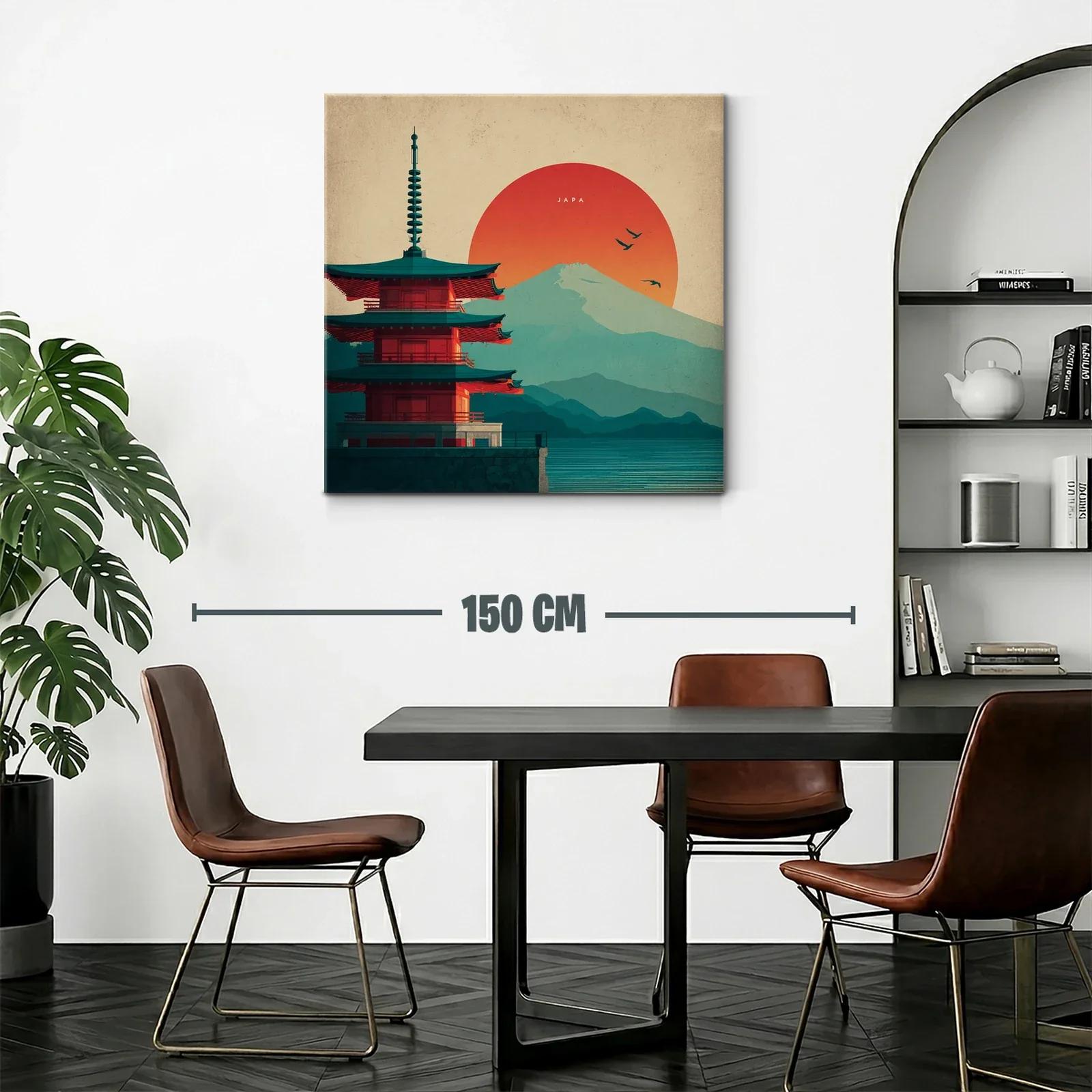 Paisaje japonés con pagoda y monte Fuji al atardecer — miniatura 2
