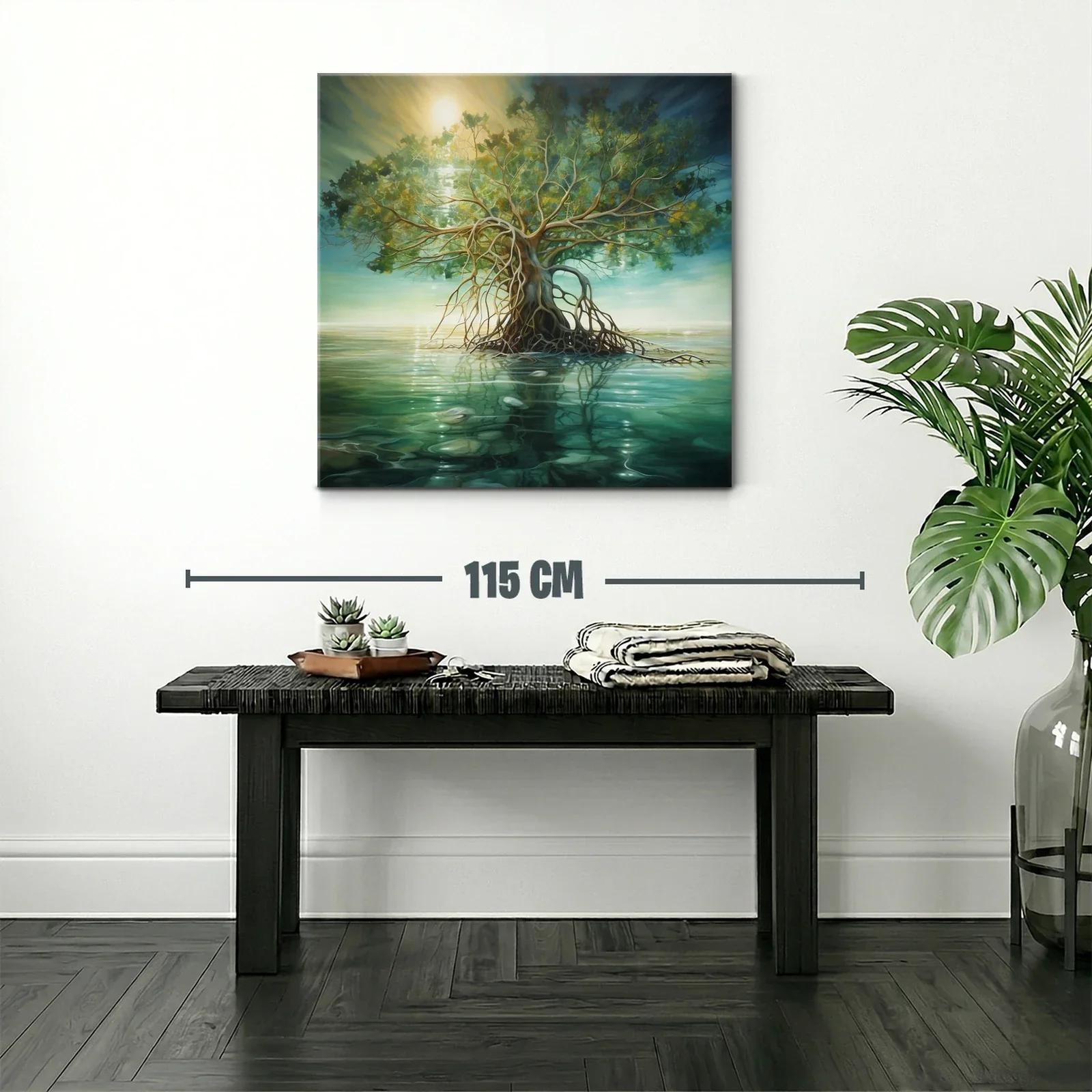 Árbol solitario sobre aguas tranquilas en tonos naturales — miniatura 2