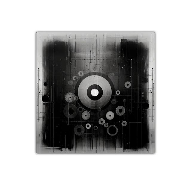 Composición abstracta con círculos y líneas en blanco y negro