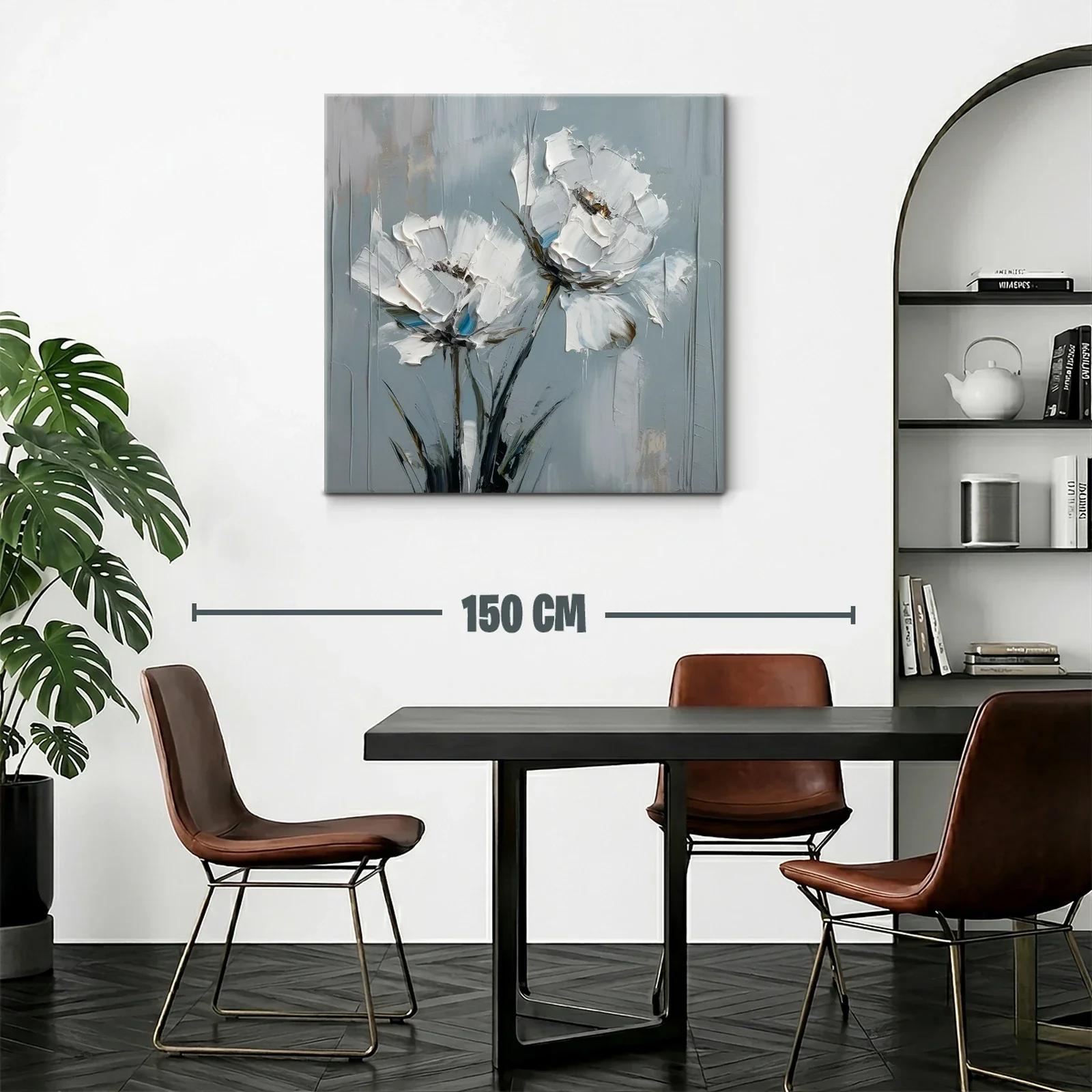 Cuadro moderno con flores blancas sobre fondo gris azulado — miniatura 2