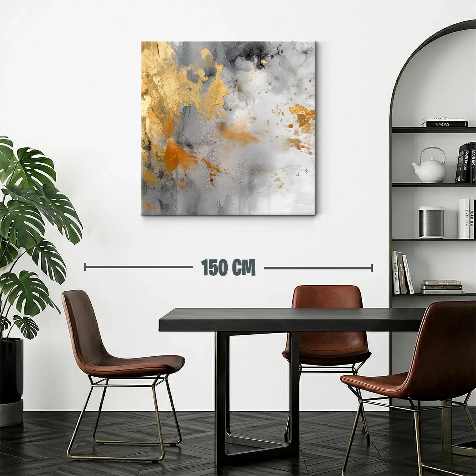 Cuadro abstracto en tonos grises con detalles dorados — miniatura 2