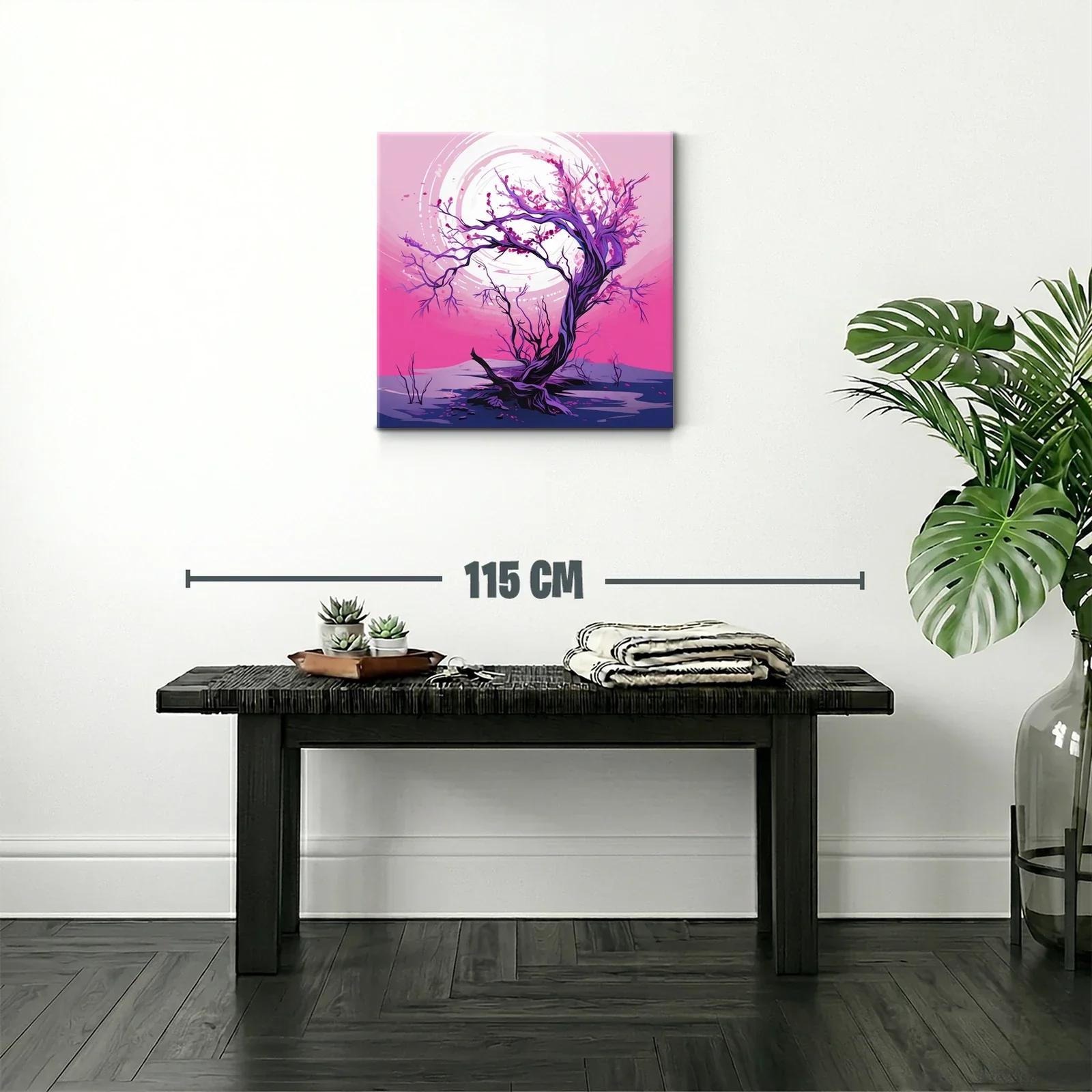 Árbol en flor con luna llena en tonos fucsia y violeta — miniatura 2
