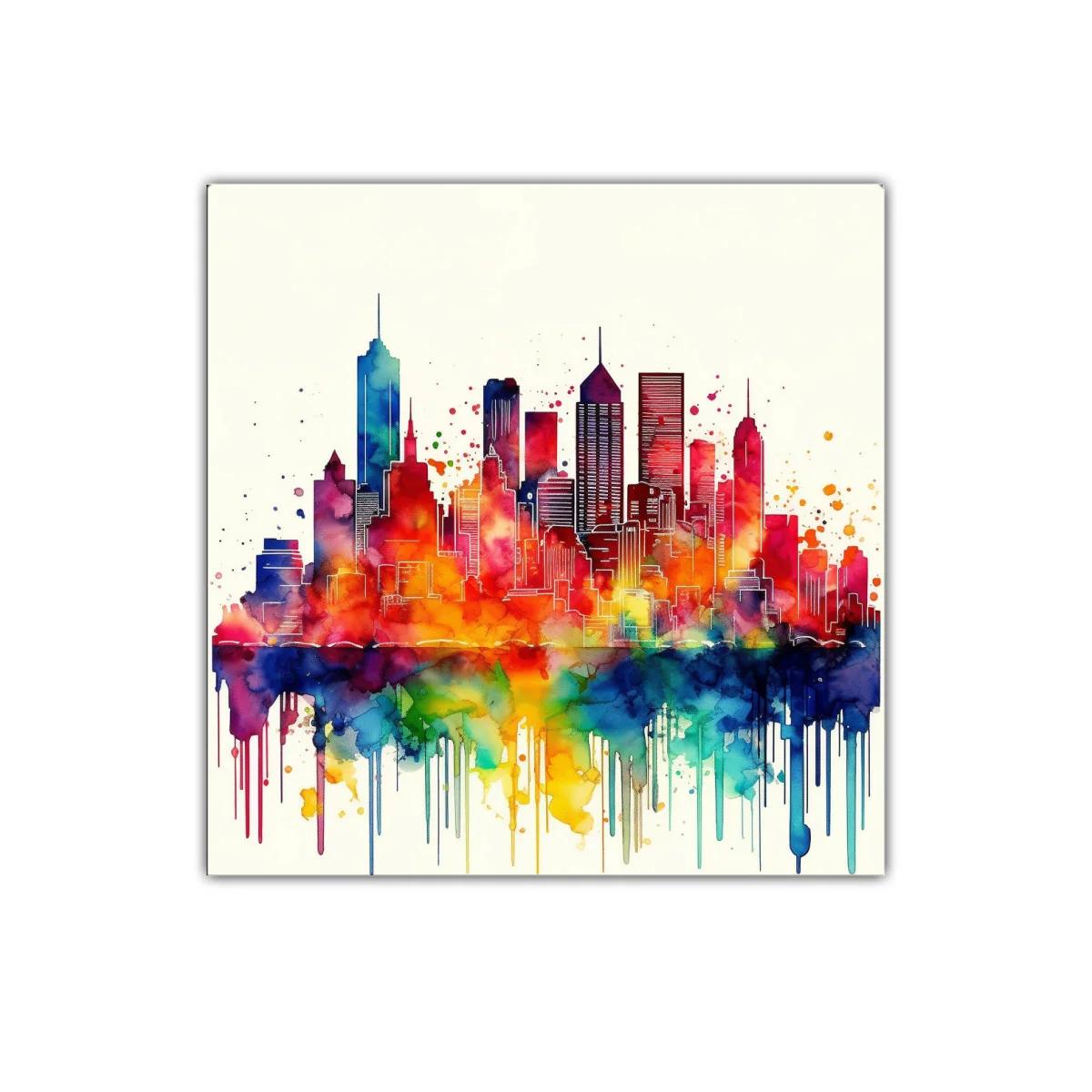 Colorida silueta urbana vibrante con efecto acuarela — imagen principal