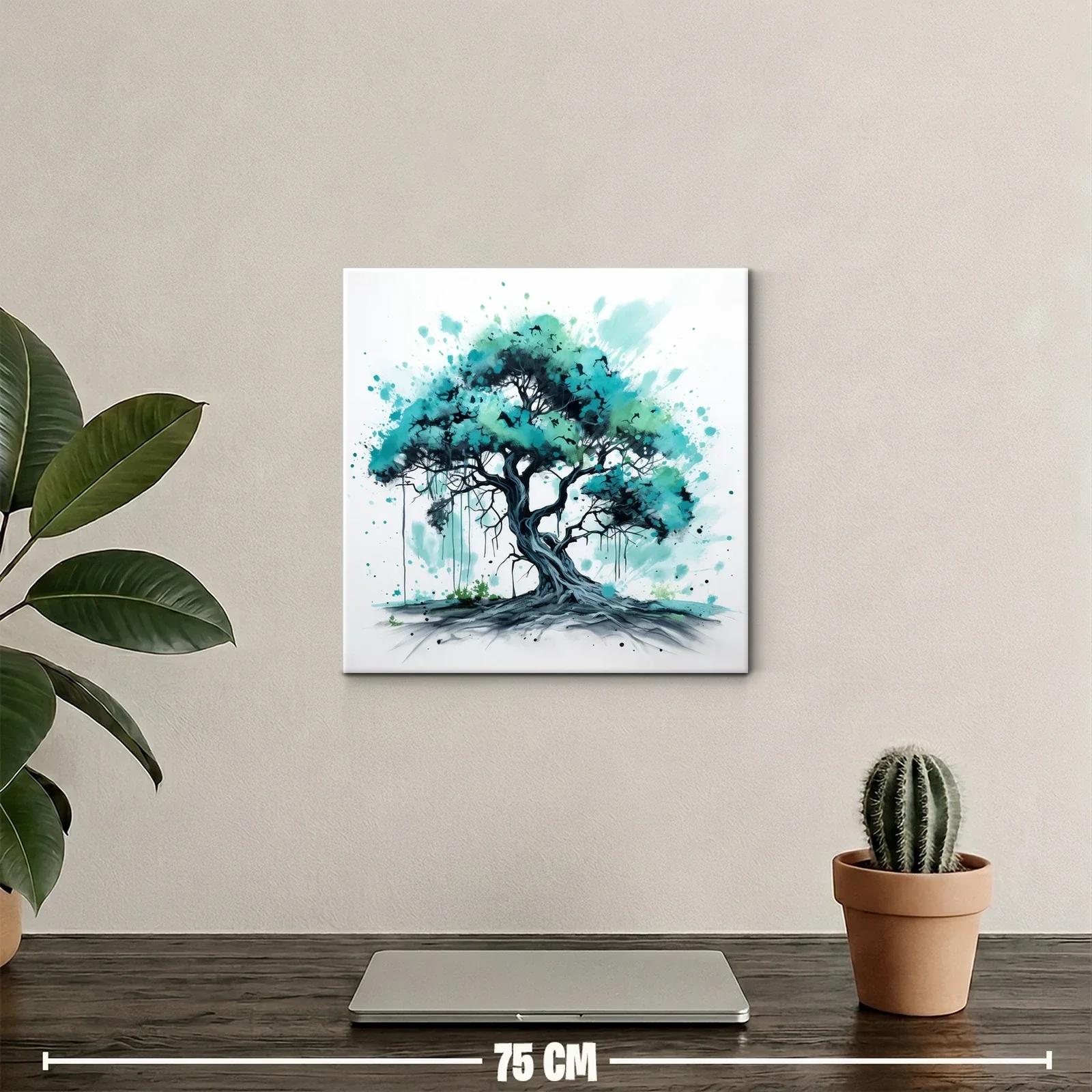 Árbol en tonos verdes y azules con estilo artístico moderno — miniatura 2