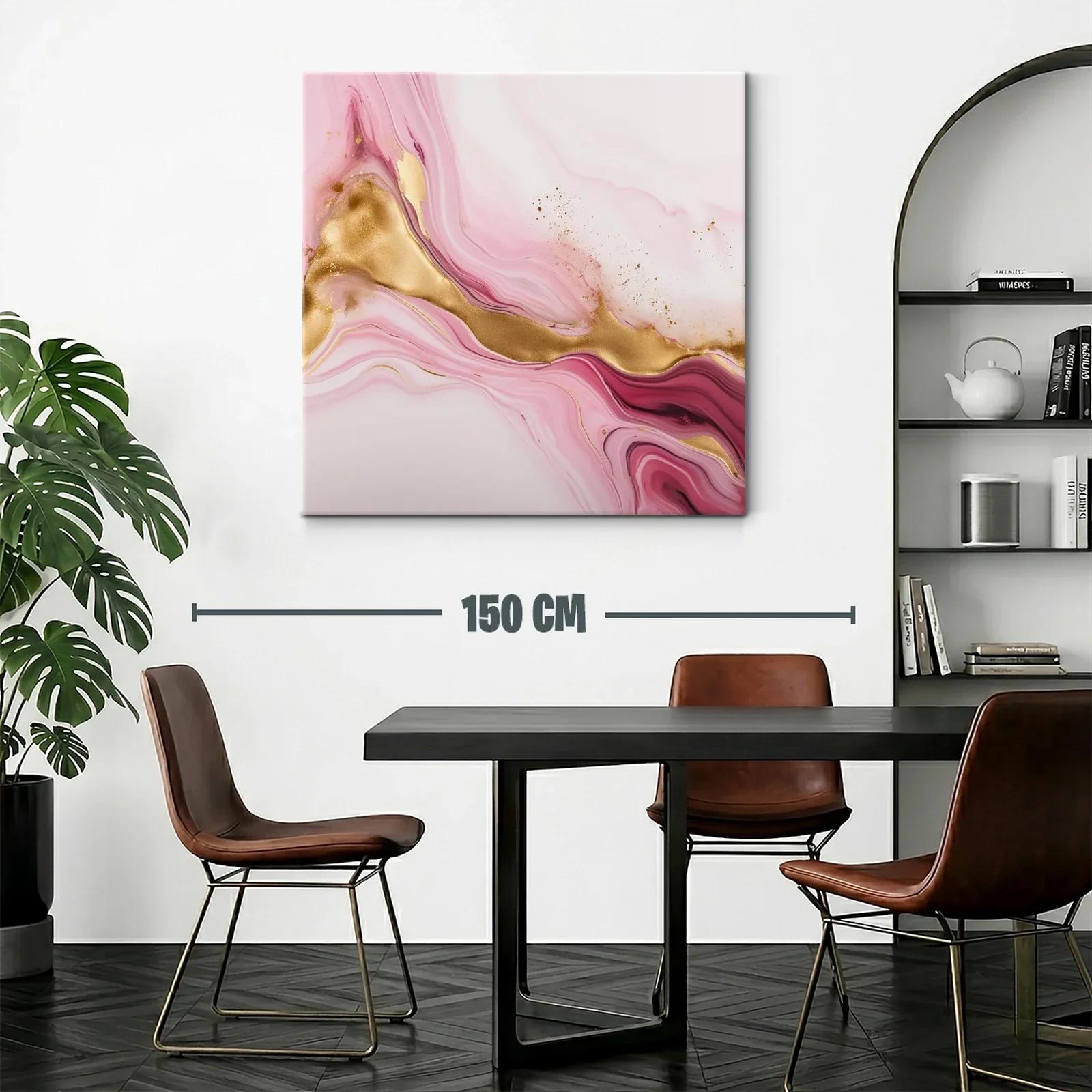 Arte abstracto en tonos rosa con detalles dorados y movimiento fluido — miniatura 2