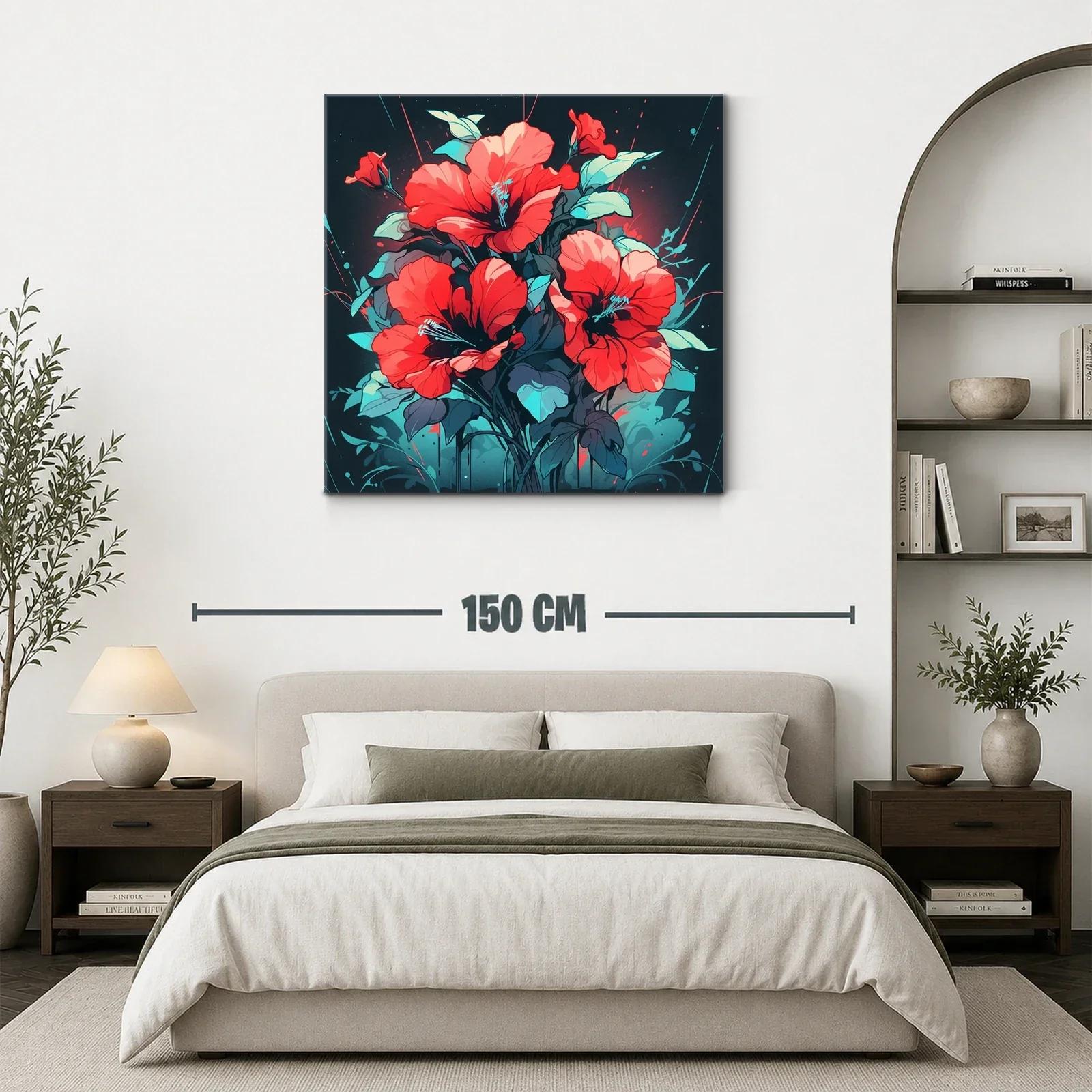 Ramo vibrante de flores rojas con toques celestes — miniatura 3