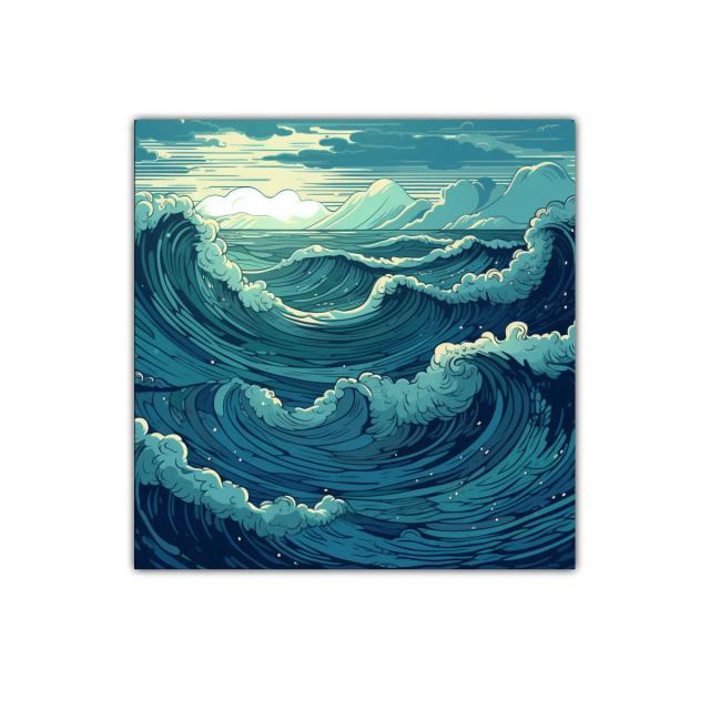 Cuadro decorativo con olas marinas en tonos azules y verdes