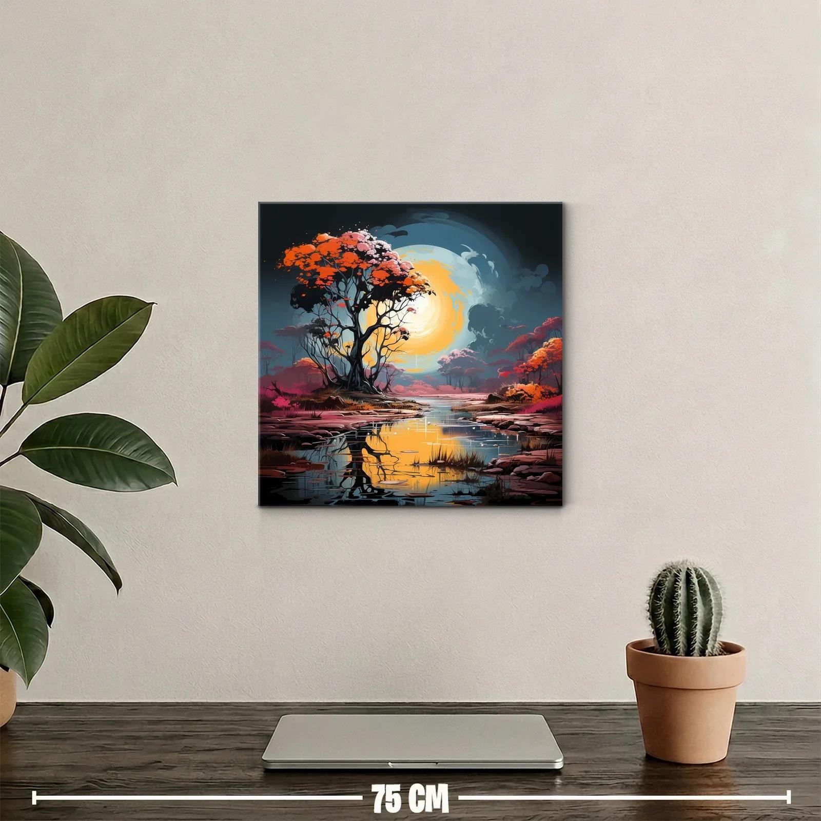 Paisaje onírico con árbol naranja frente al lago brillante — miniatura 2