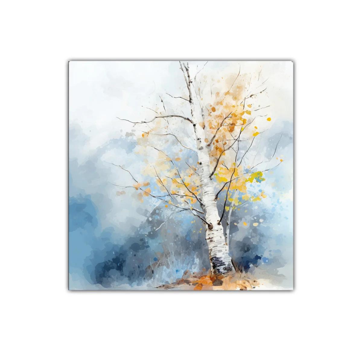 Cuadro decorativo de árbol en tonos otoñales y azulados — miniatura 1