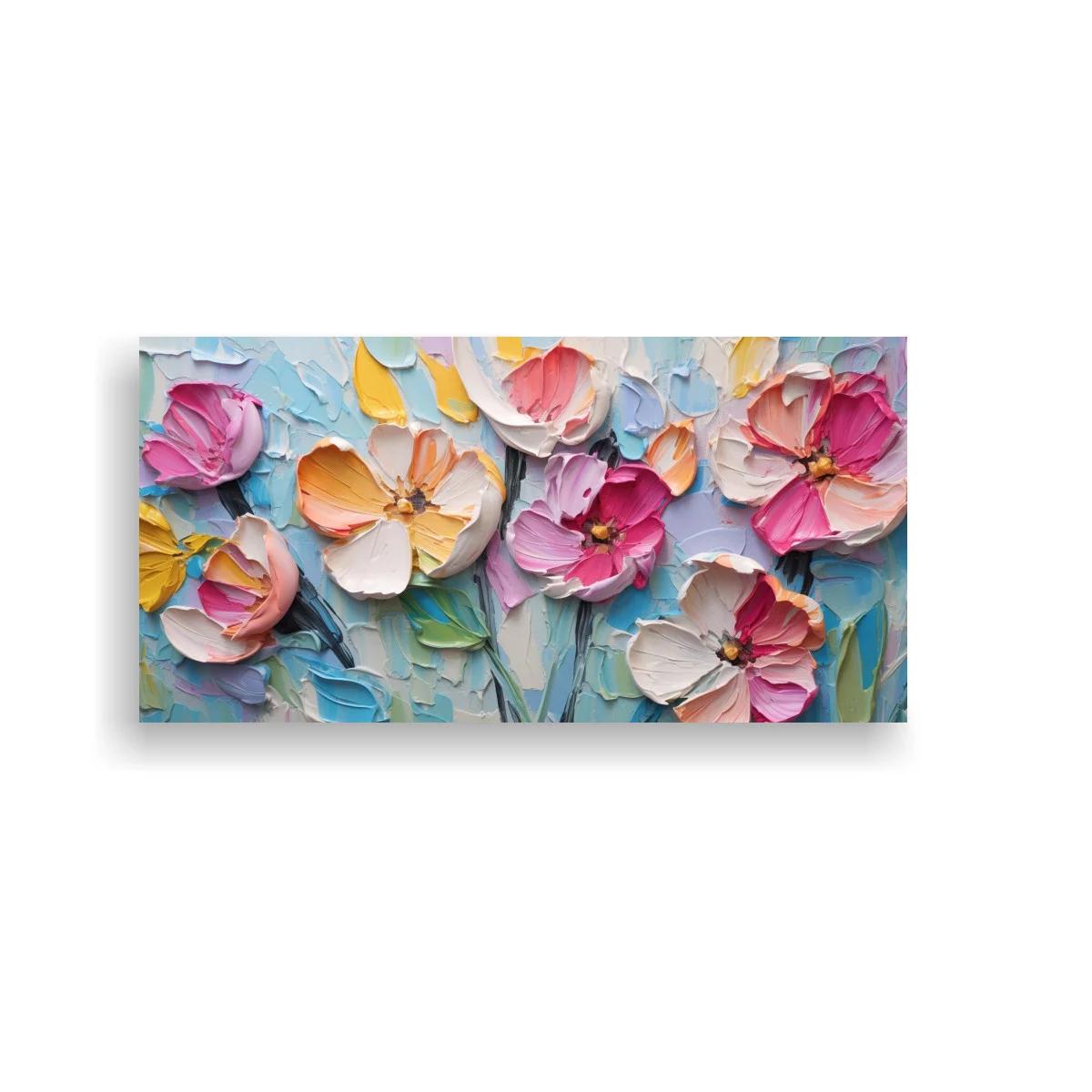 Cuadro flores rosadas y blancas con empaste grueso